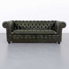 Chesterfield Leather Sofa Set Green Three-Seat Club Chair