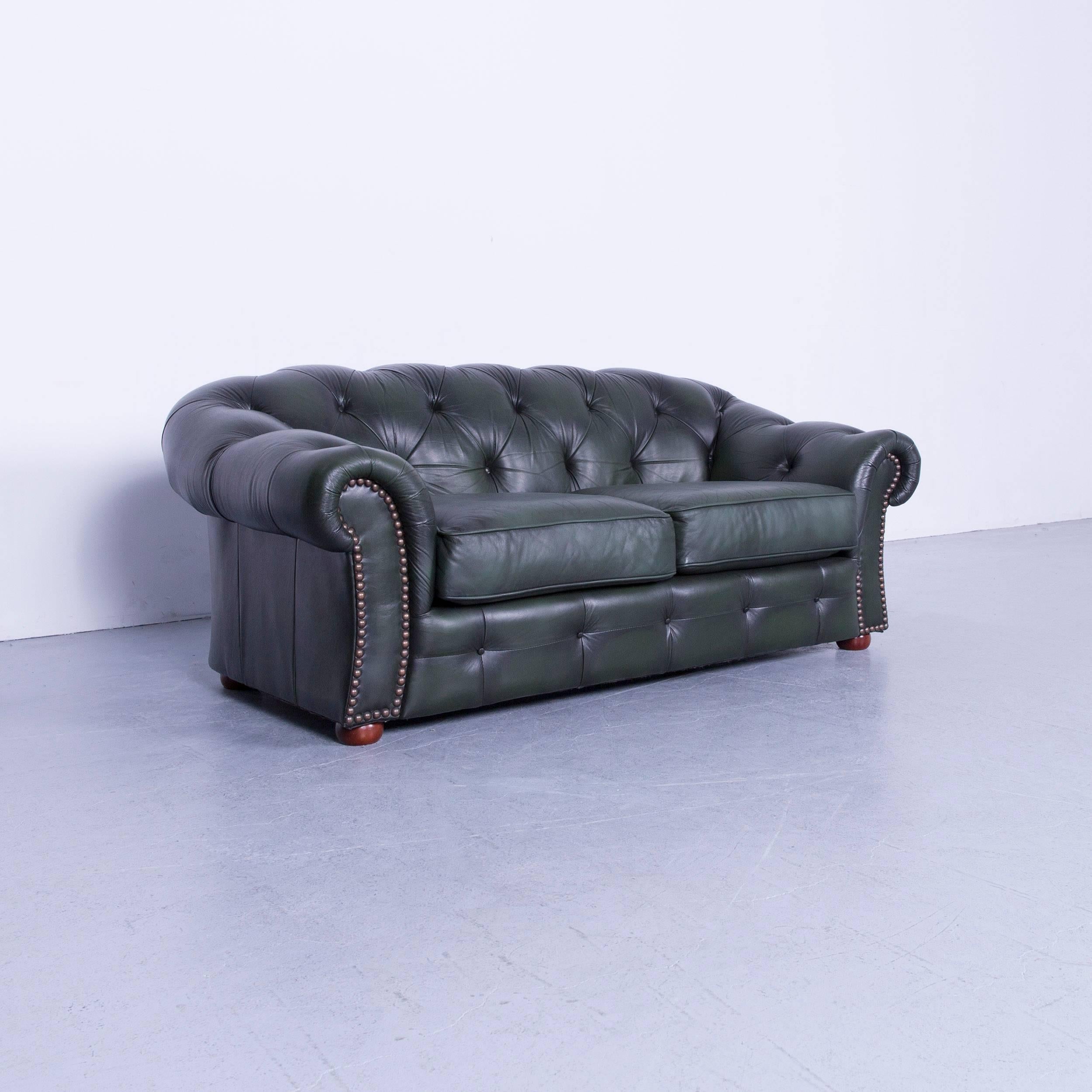 Contemporary Chesterfield Leather Sofa Set Green Three-Seat Two-Seat