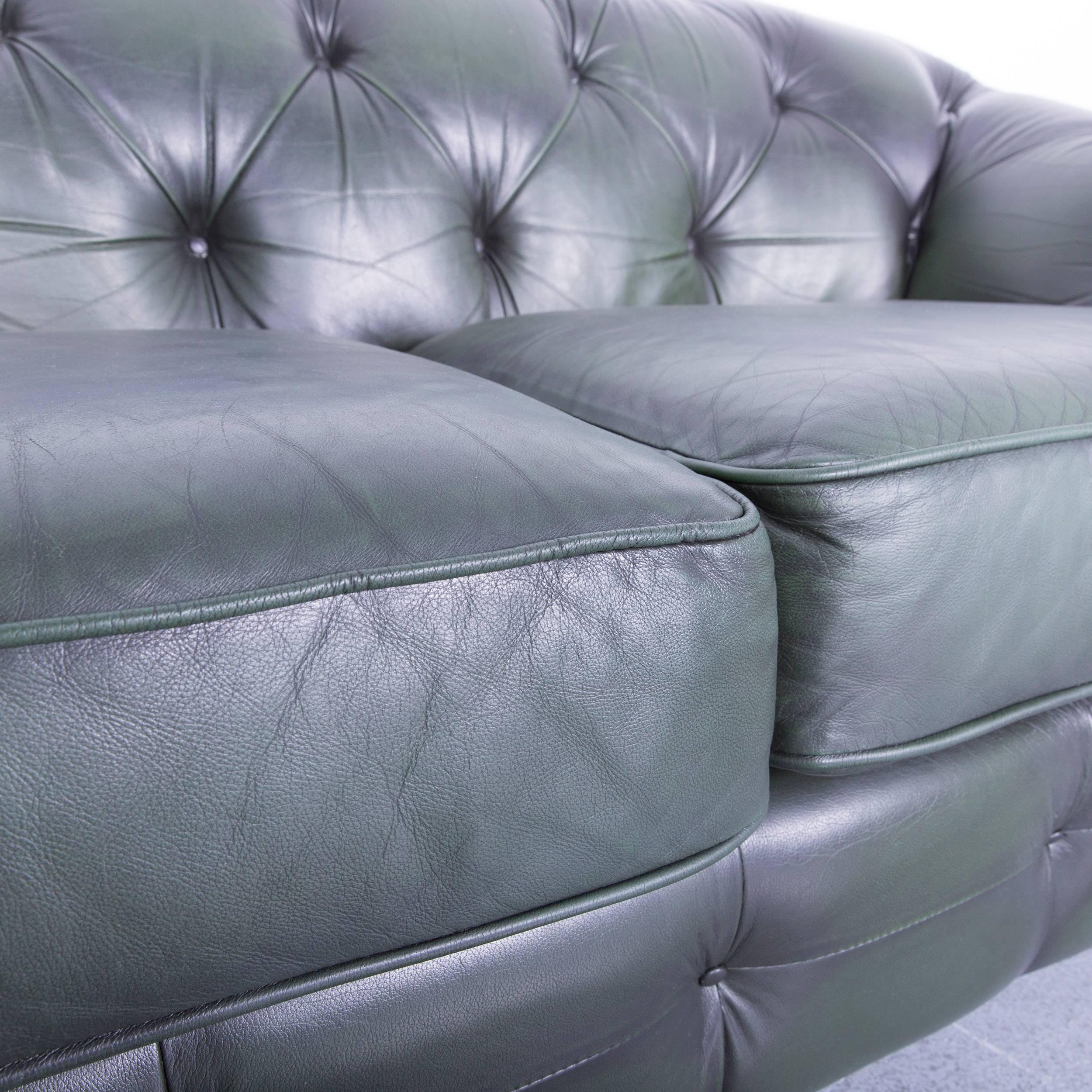 Chesterfield Leather Sofa Set Green Three-Seat Two-Seat 1