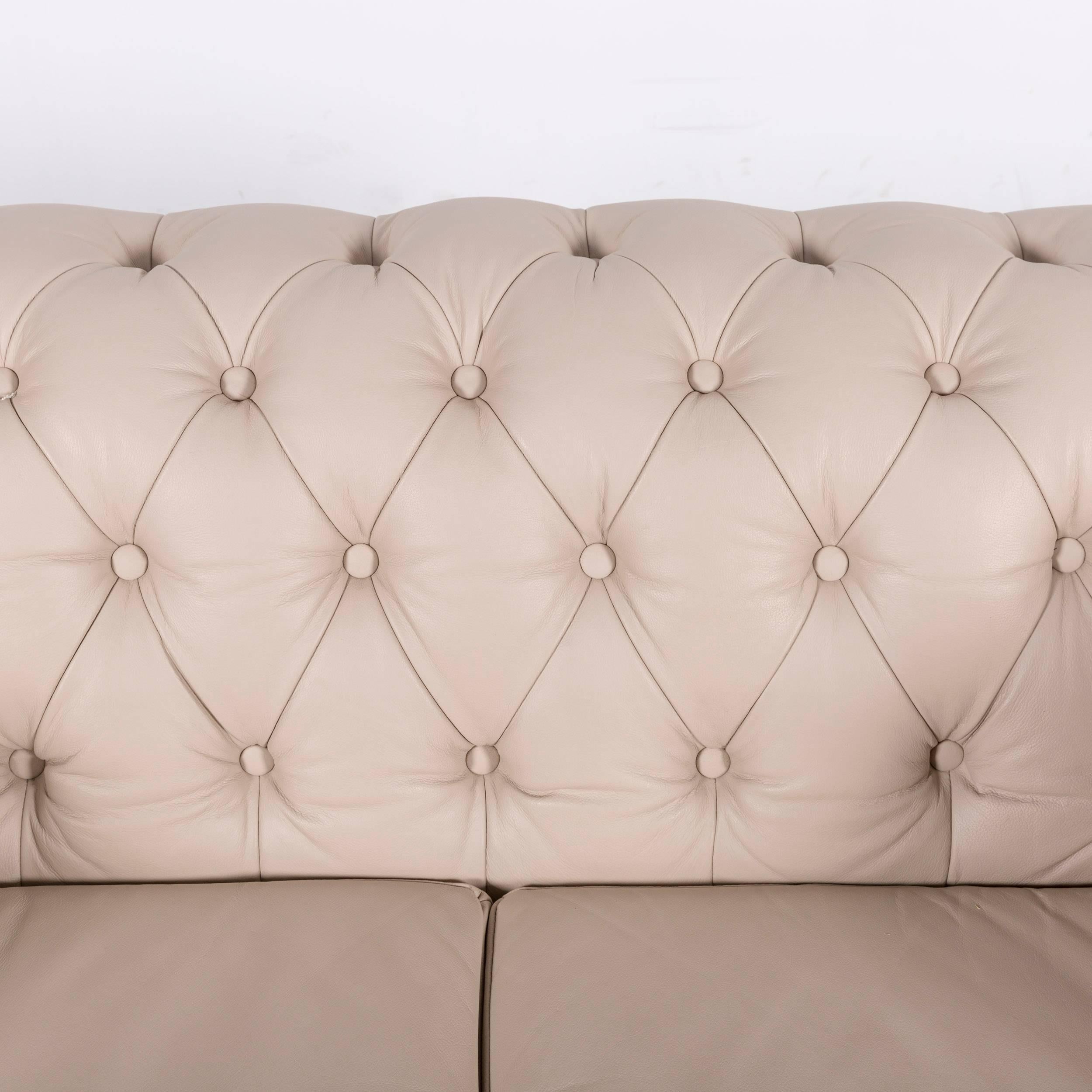 Chesterfield Leather Sofa Set Off-White, Three-Seat, and Two-Seat 6