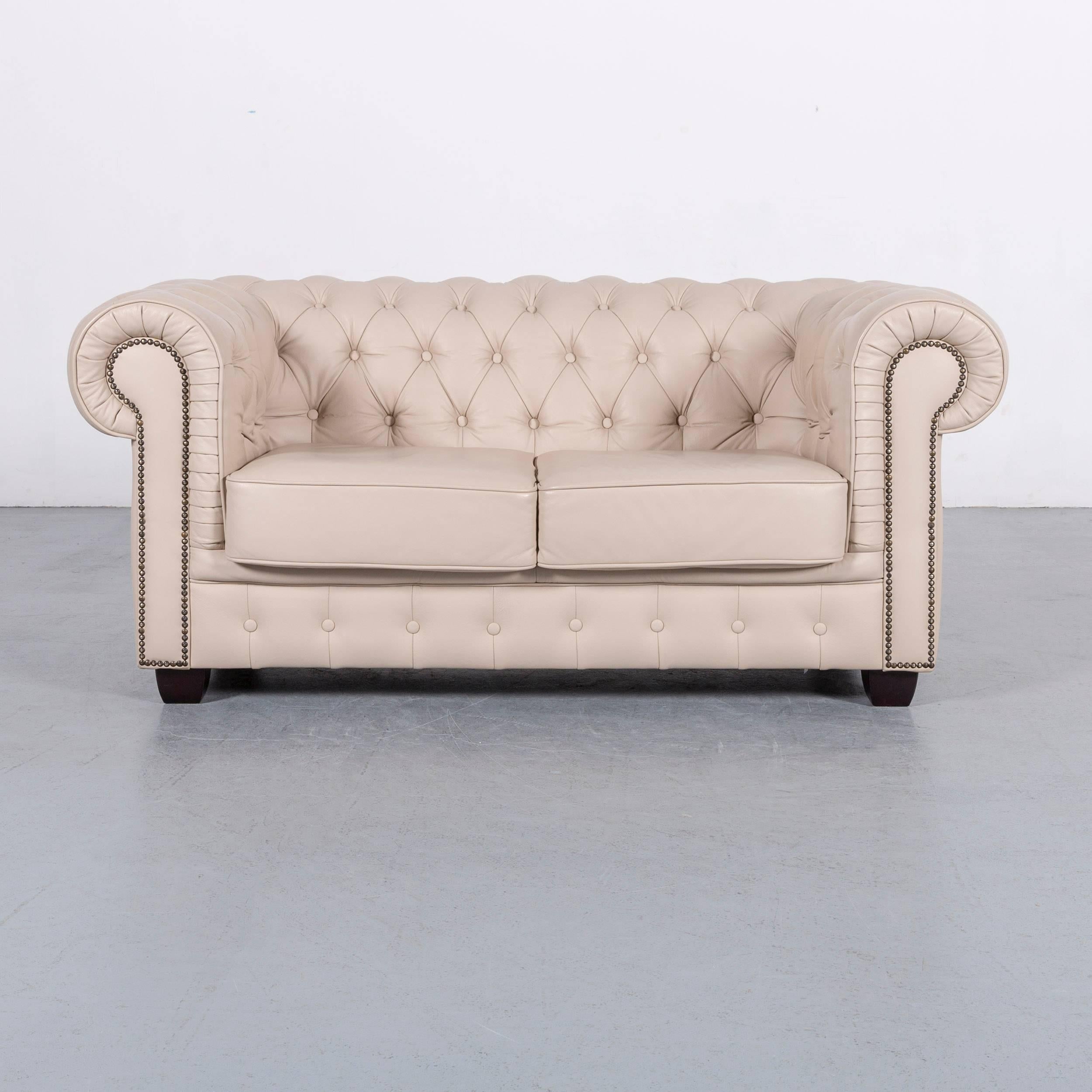 Chesterfield Leather Sofa Set Off-White, Three-Seat, and Two-Seat 10