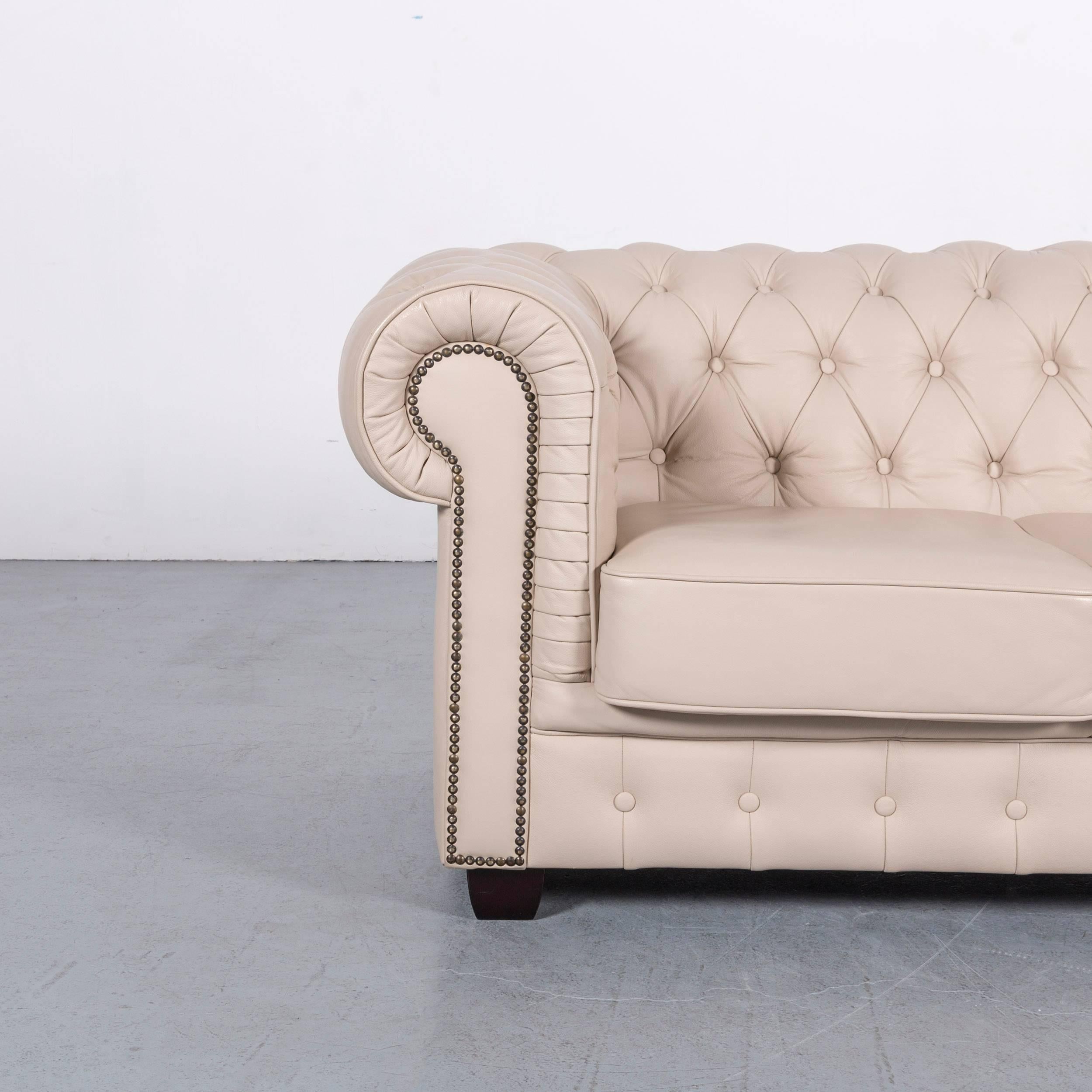 Chesterfield Leather Sofa Set Off-White, Three-Seat, and Two-Seat 11