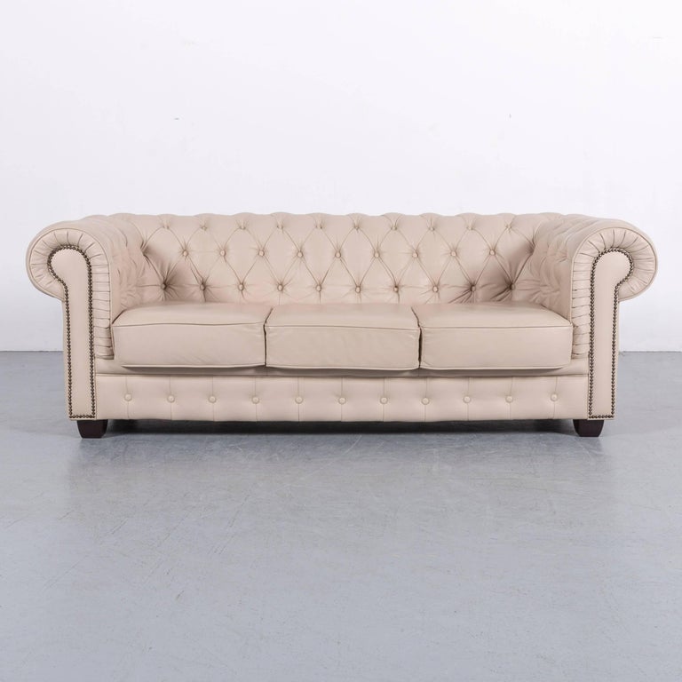 Chesterfield Leather Sofa Set Off White Three Seat And Two