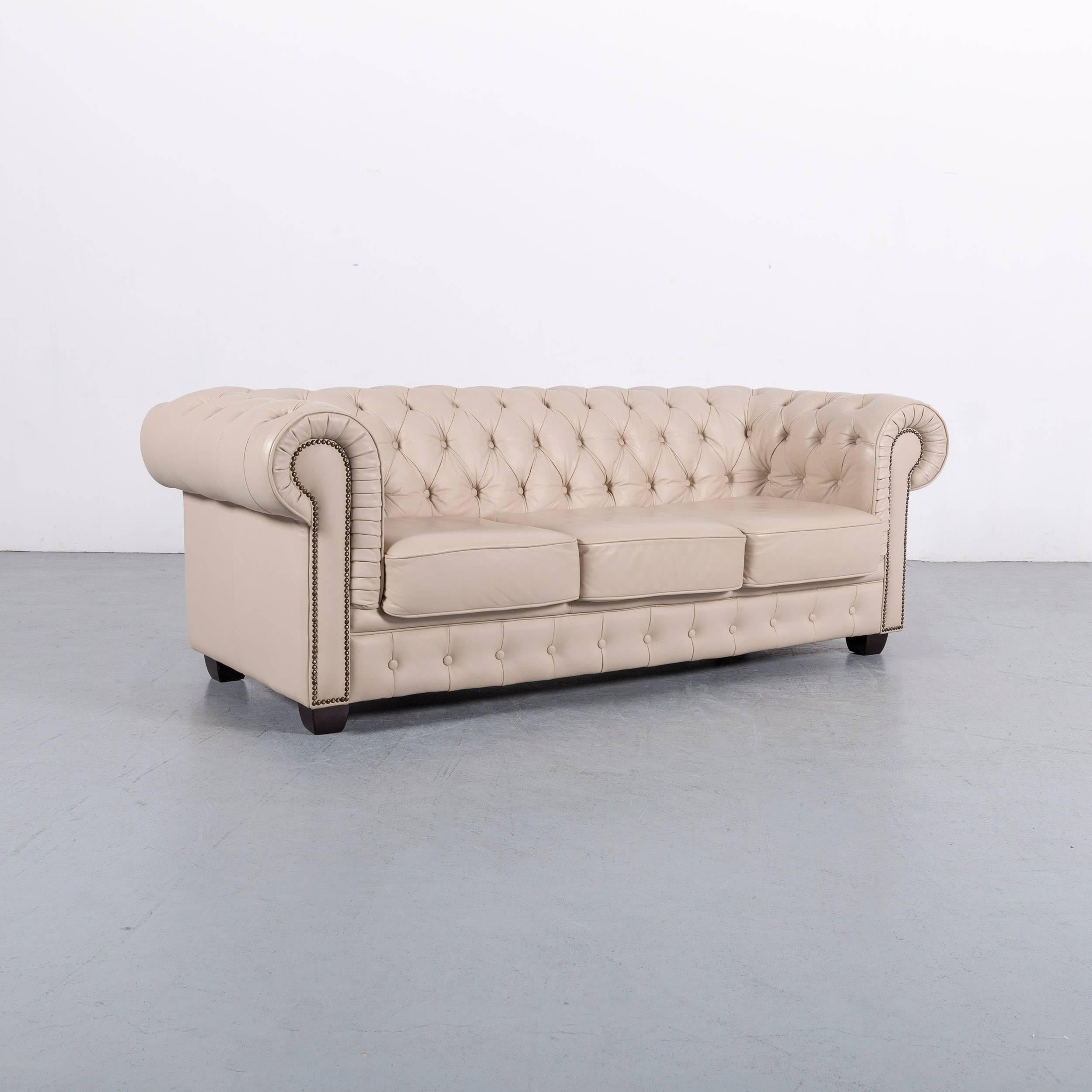Chesterfield Leather Sofa Set Off-White, Three-Seat, and Two-Seat 2