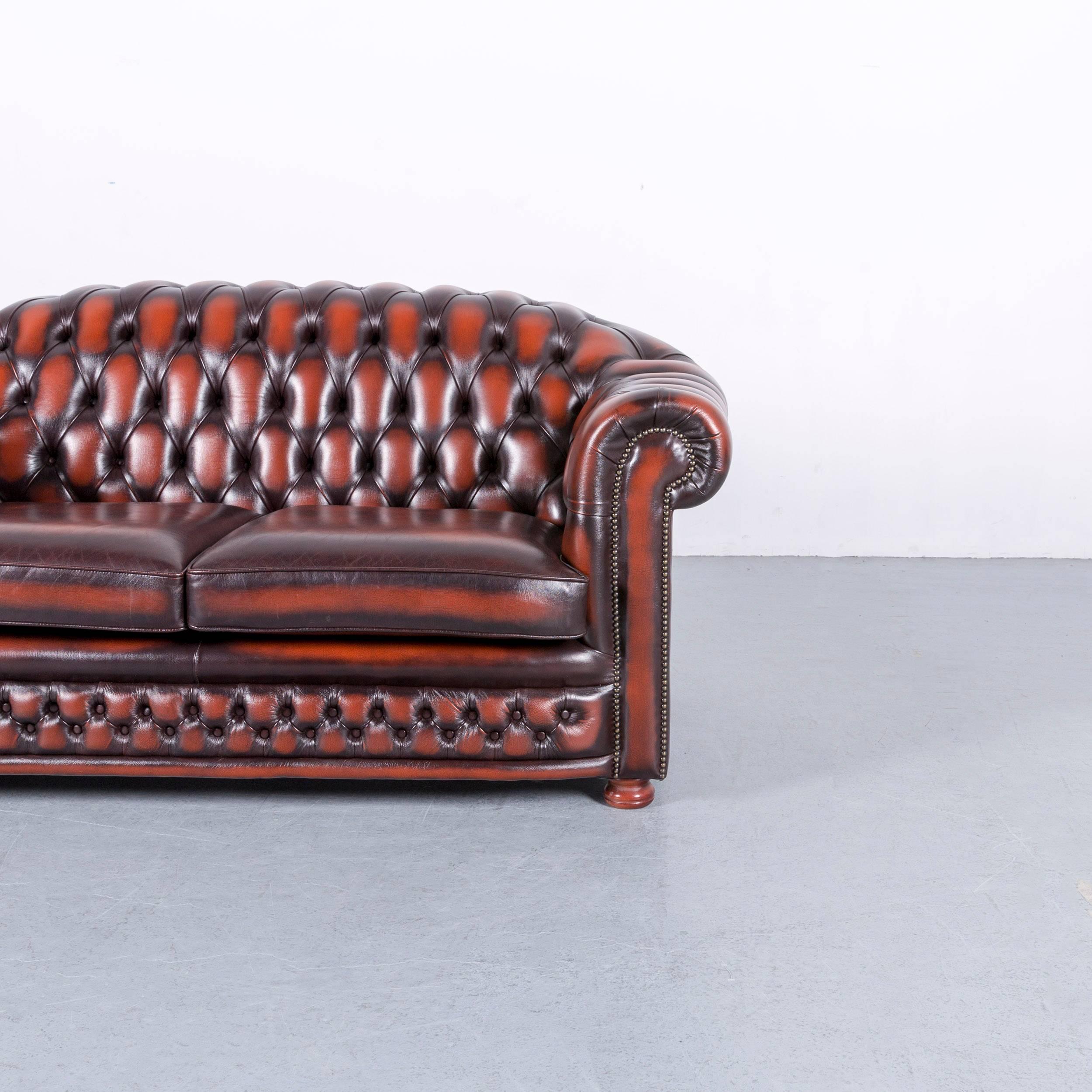 Chesterfield Leather Sofa Set Orange Brown of Two Two-Seat In Excellent Condition In Cologne, DE