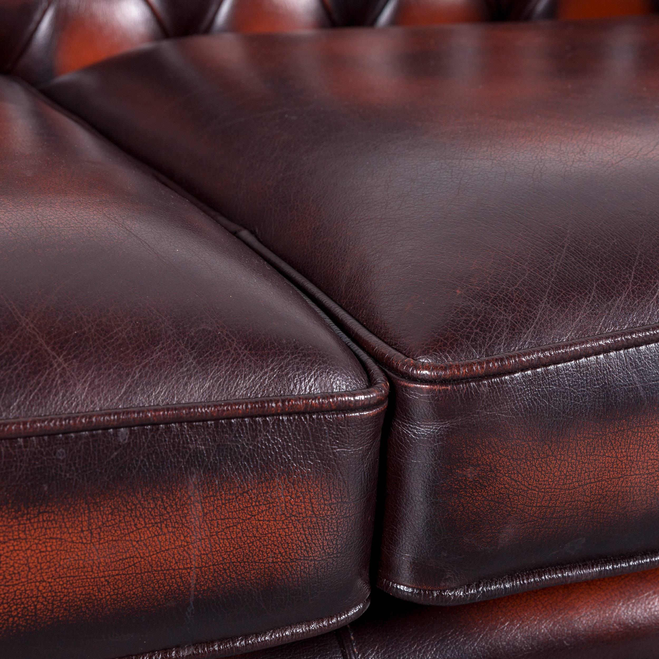 Contemporary Chesterfield Leather Sofa Set Orange Brown of Two Two-Seat