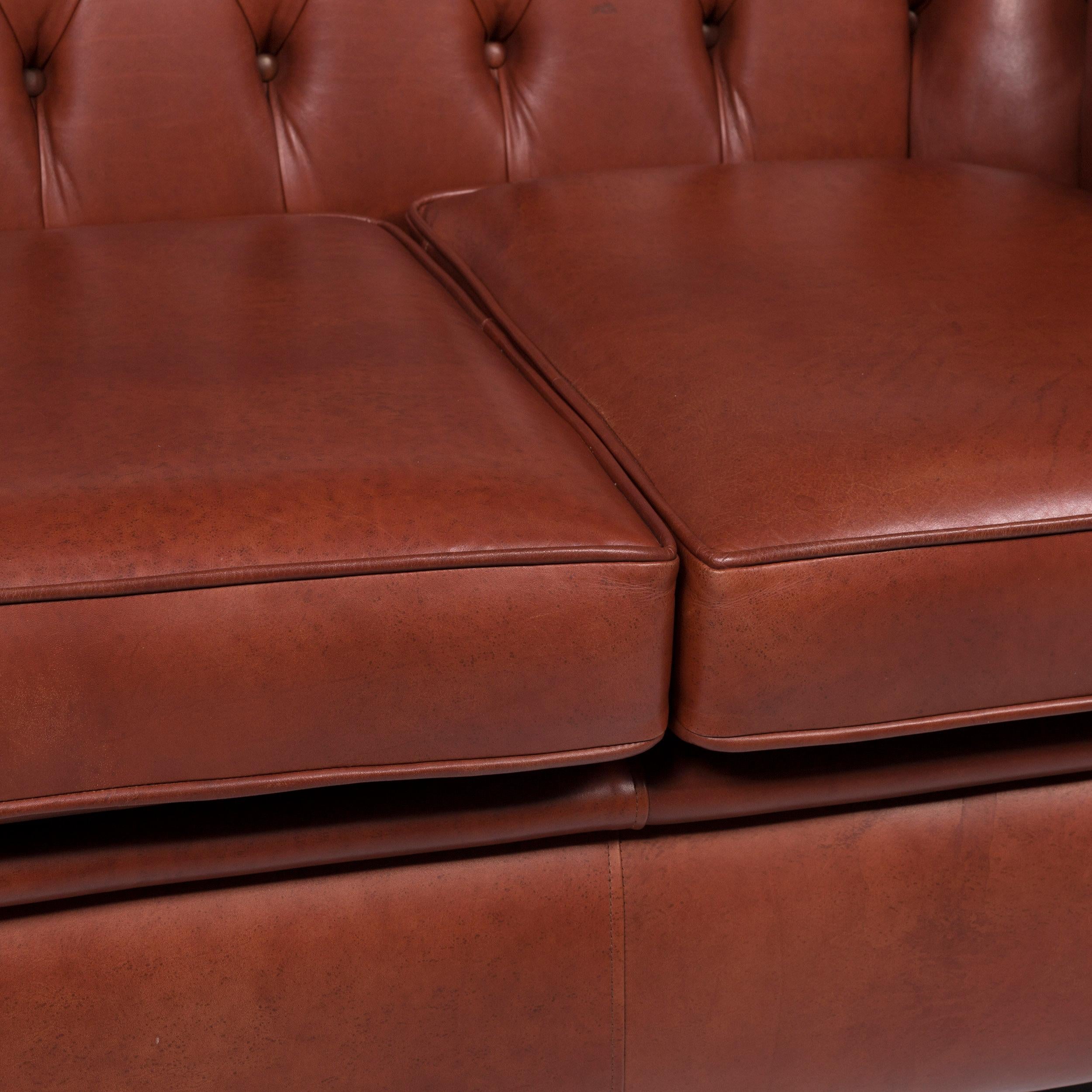 Chesterfield Leather Sofa Set Red Brown 1 Three-Seat 1 Two-Seat For Sale 4