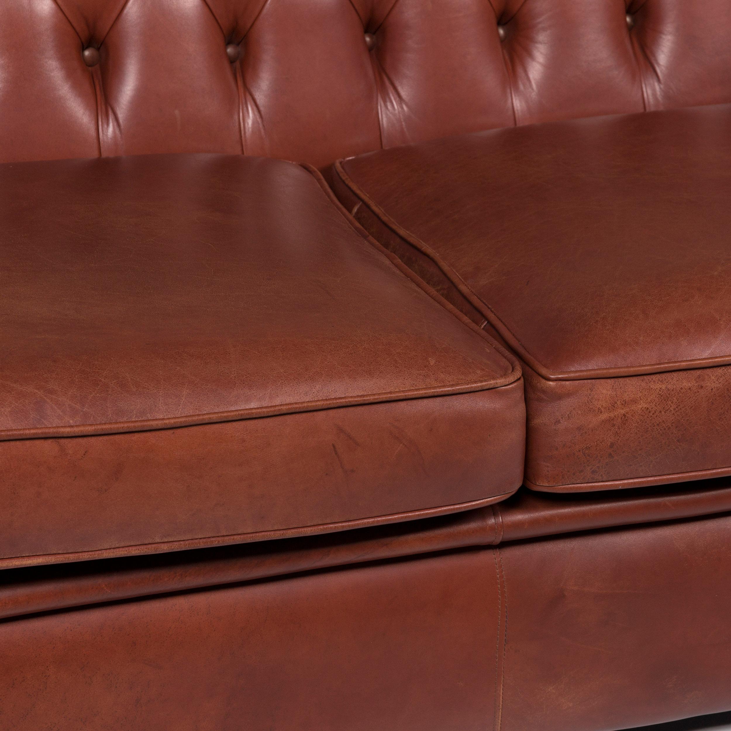 British Chesterfield Leather Sofa Set Red Brown 1 Three-Seat 1 Two-Seat For Sale