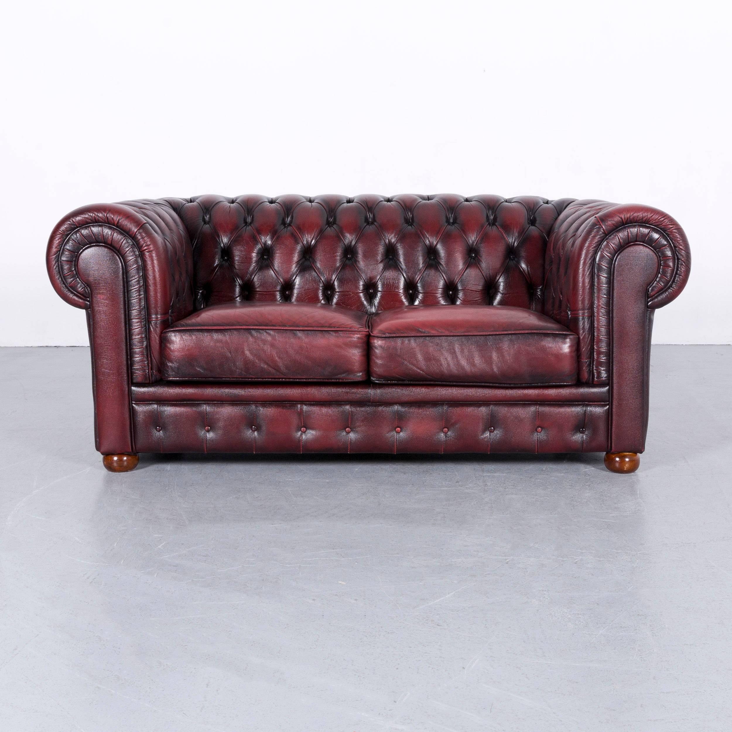 Chesterfield Leather Sofa Set Red Three-Seat Two-Seat 6