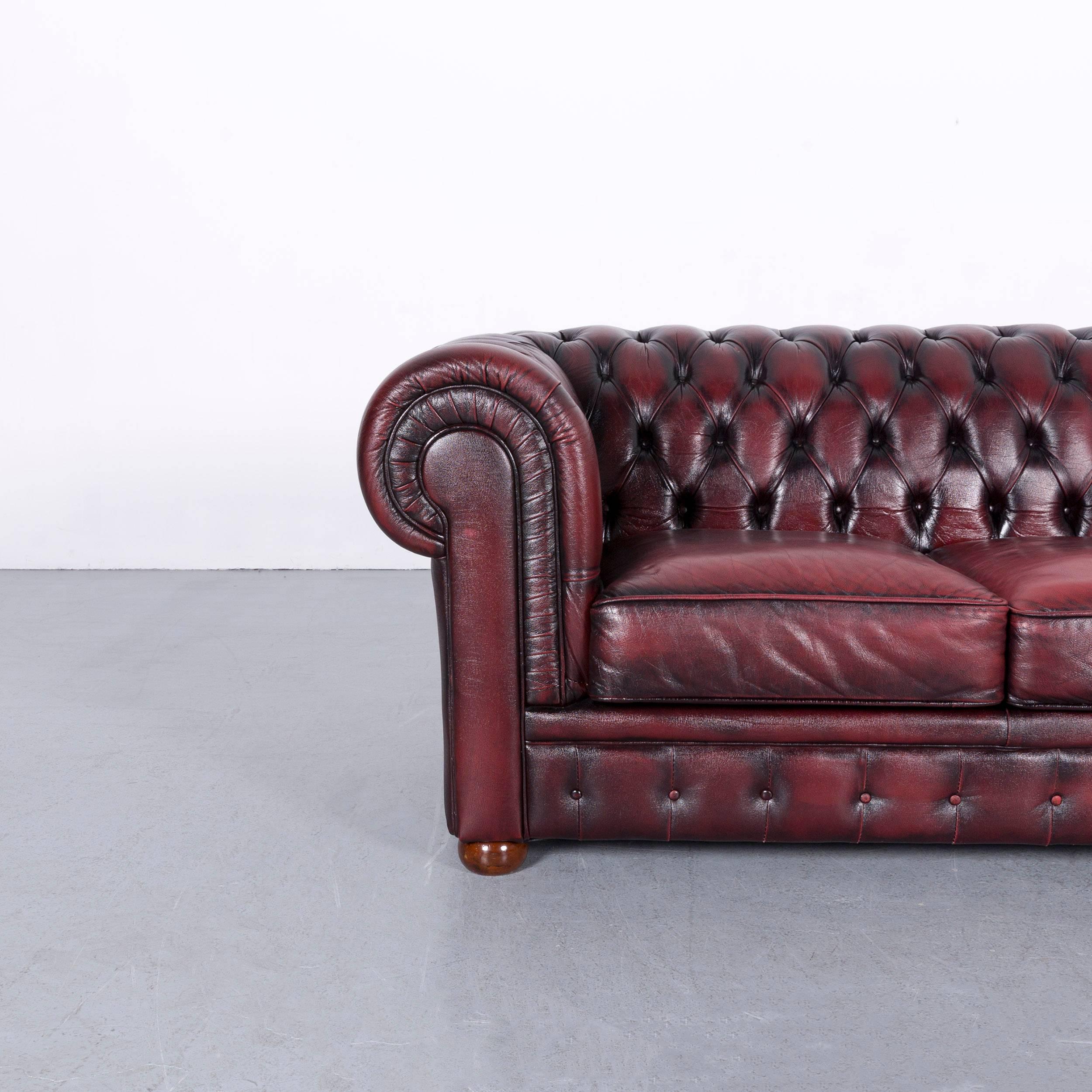 Chesterfield Leather Sofa Set Red Three-Seat Two-Seat 7