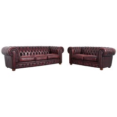 Chesterfield Leather Sofa Set Red Three-Seat Two-Seat