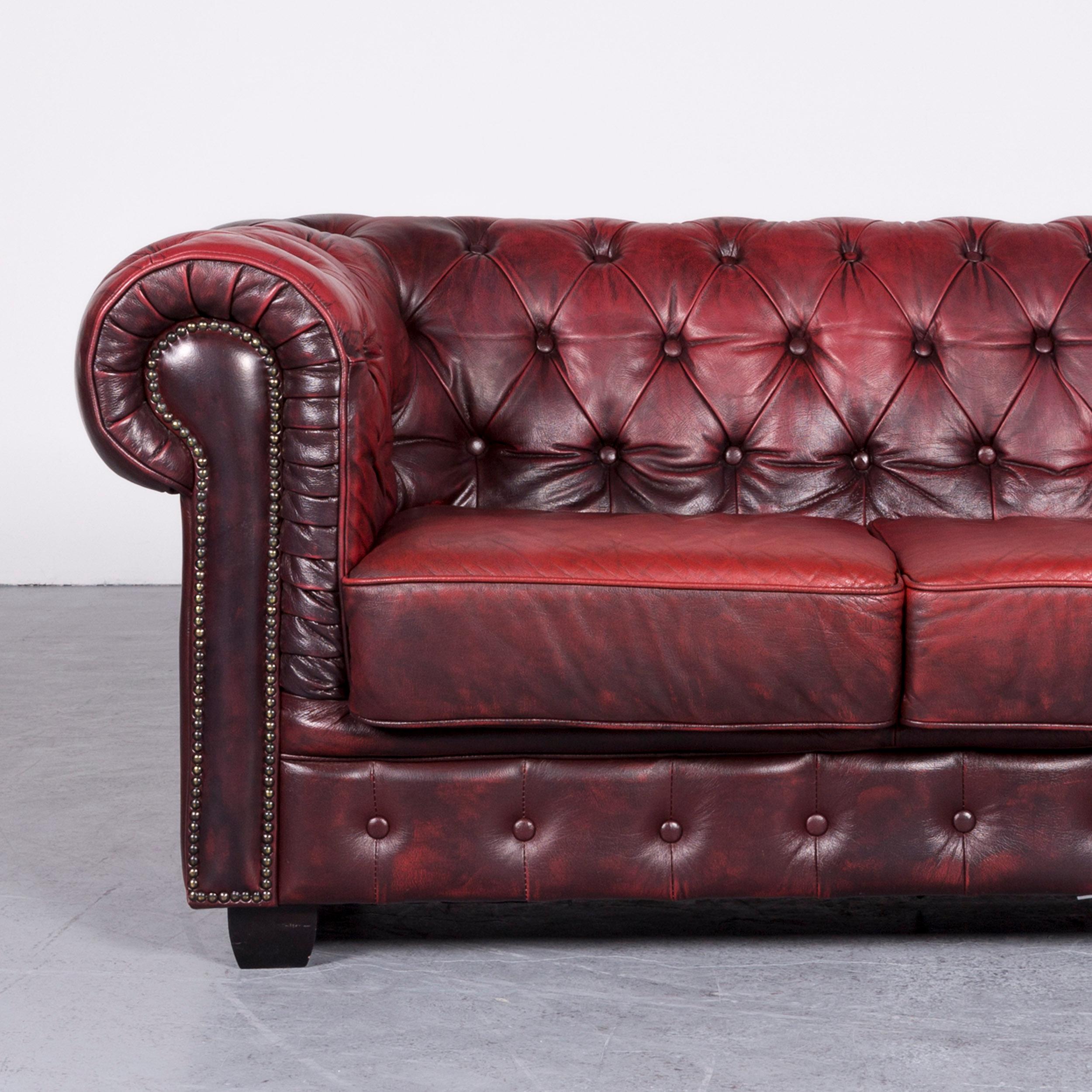 Chesterfield Leather Sofa Set Red Two-Seat Three-Seat Vintage Couch 10
