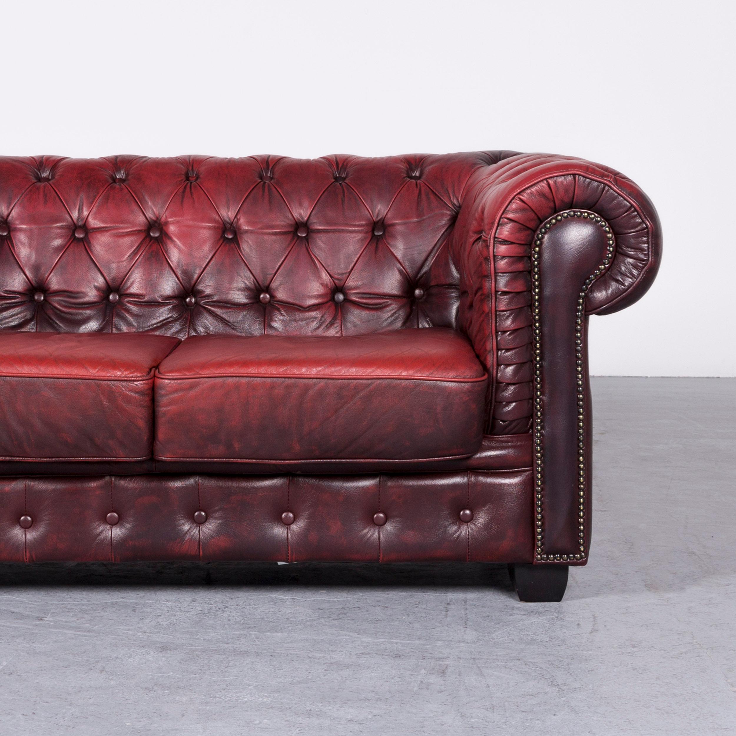 Chesterfield Leather Sofa Set Red Two-Seat Three-Seat Vintage Couch 11