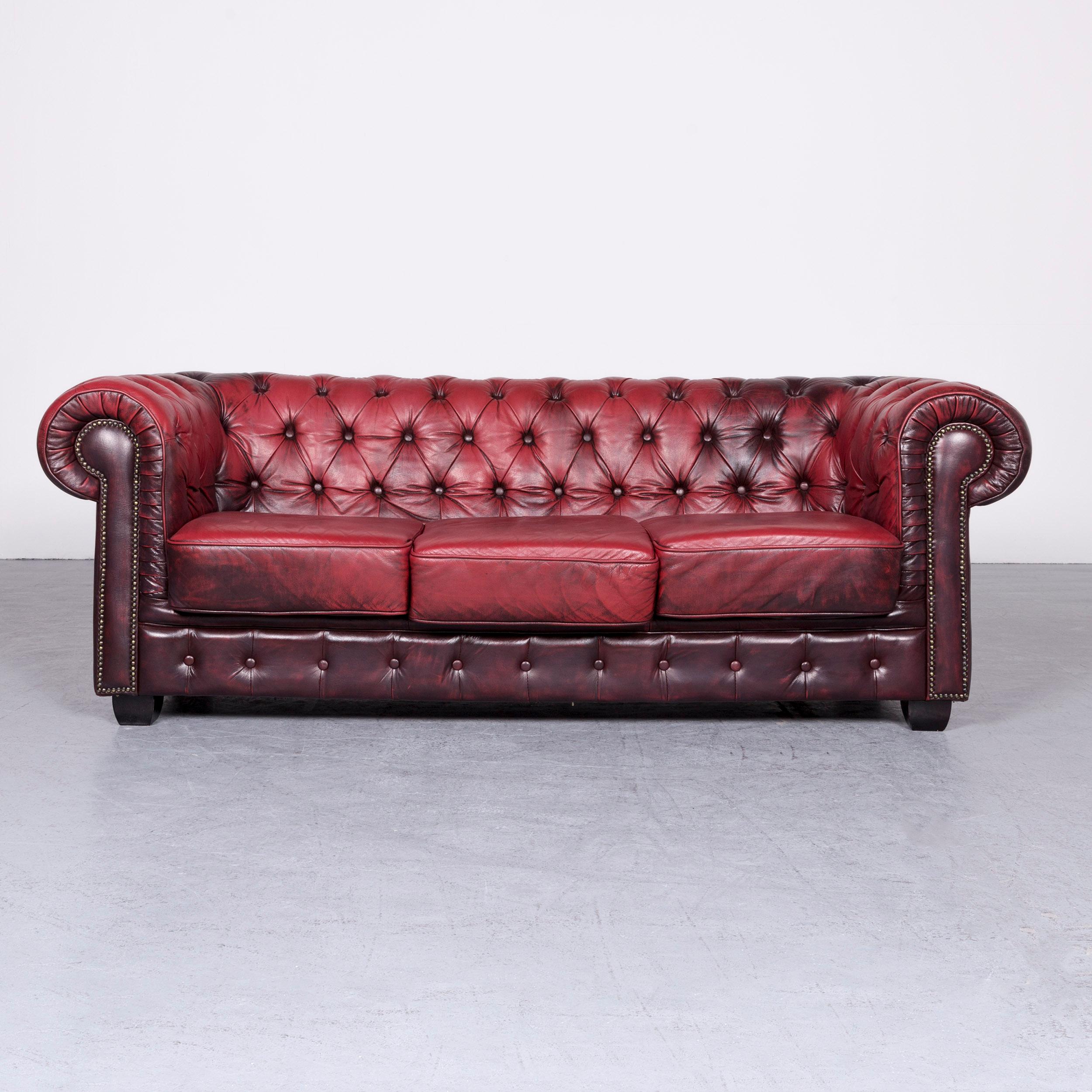 We bring to you a Chesterfield leather sofa set red two-seat three-seat vintage couch.



























 