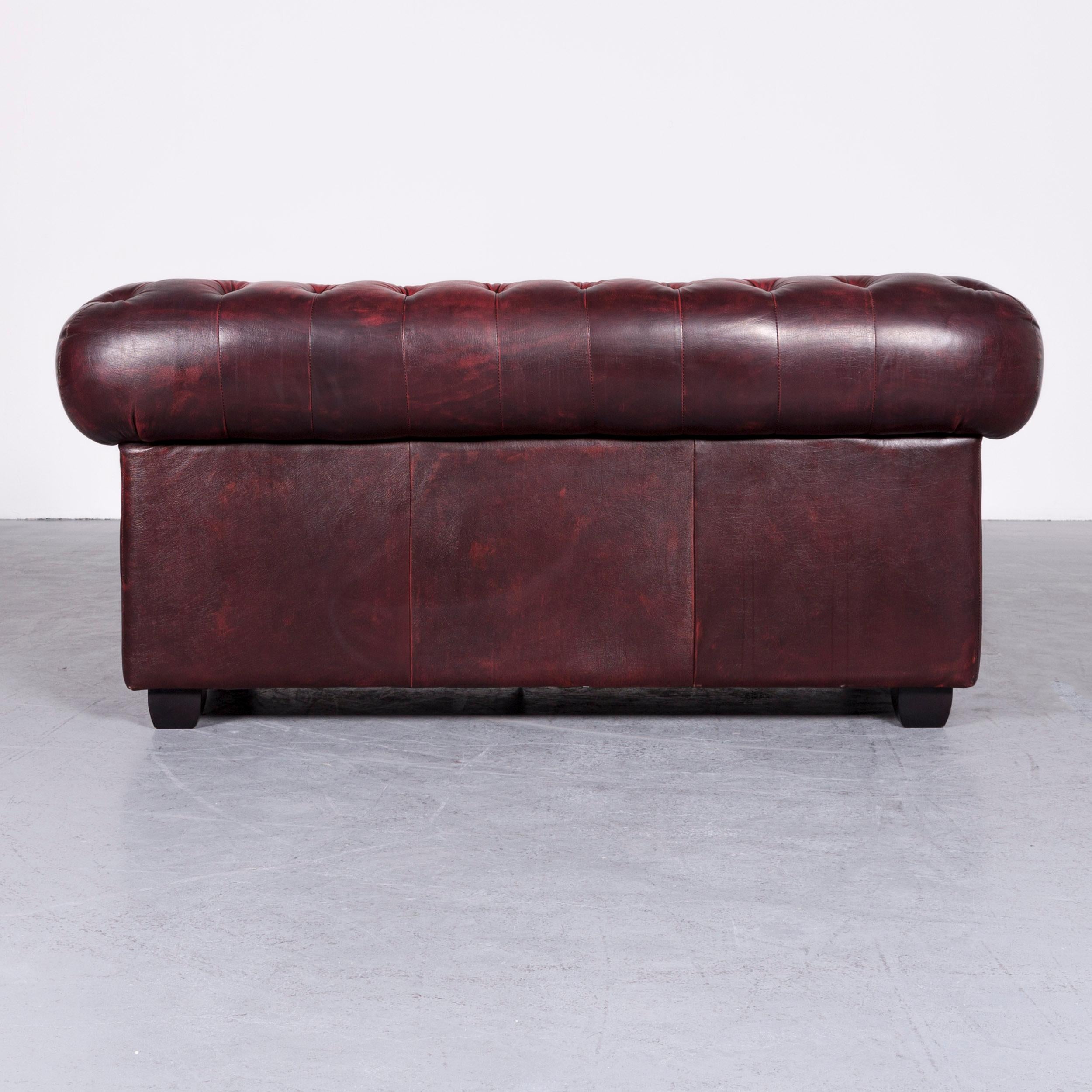 Chesterfield Leather Sofa Set Red Two-Seat Three-Seat Vintage Couch 15