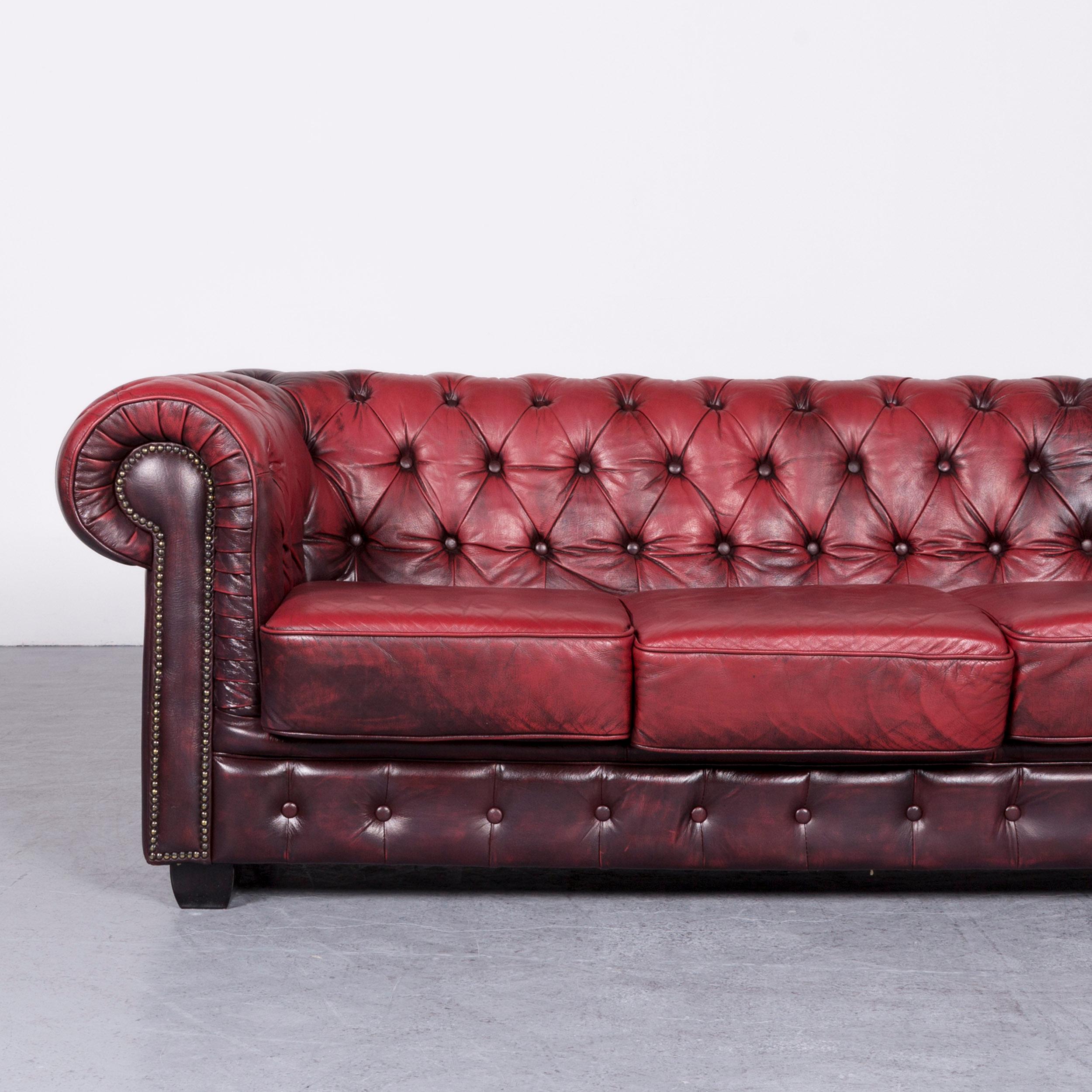 Contemporary Chesterfield Leather Sofa Set Red Two-Seat Three-Seat Vintage Couch