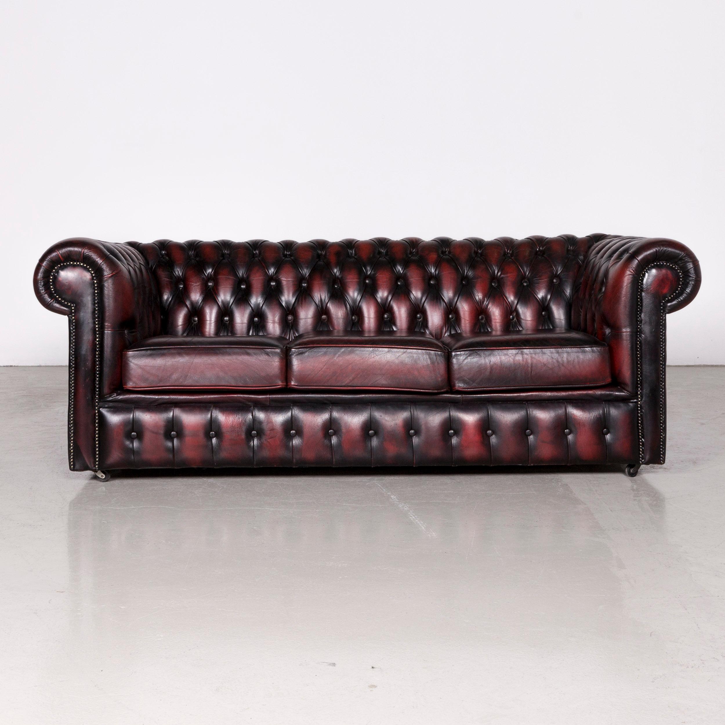 Chesterfield Leather Sofa Set Red Vintage Two-Seat Couch 7