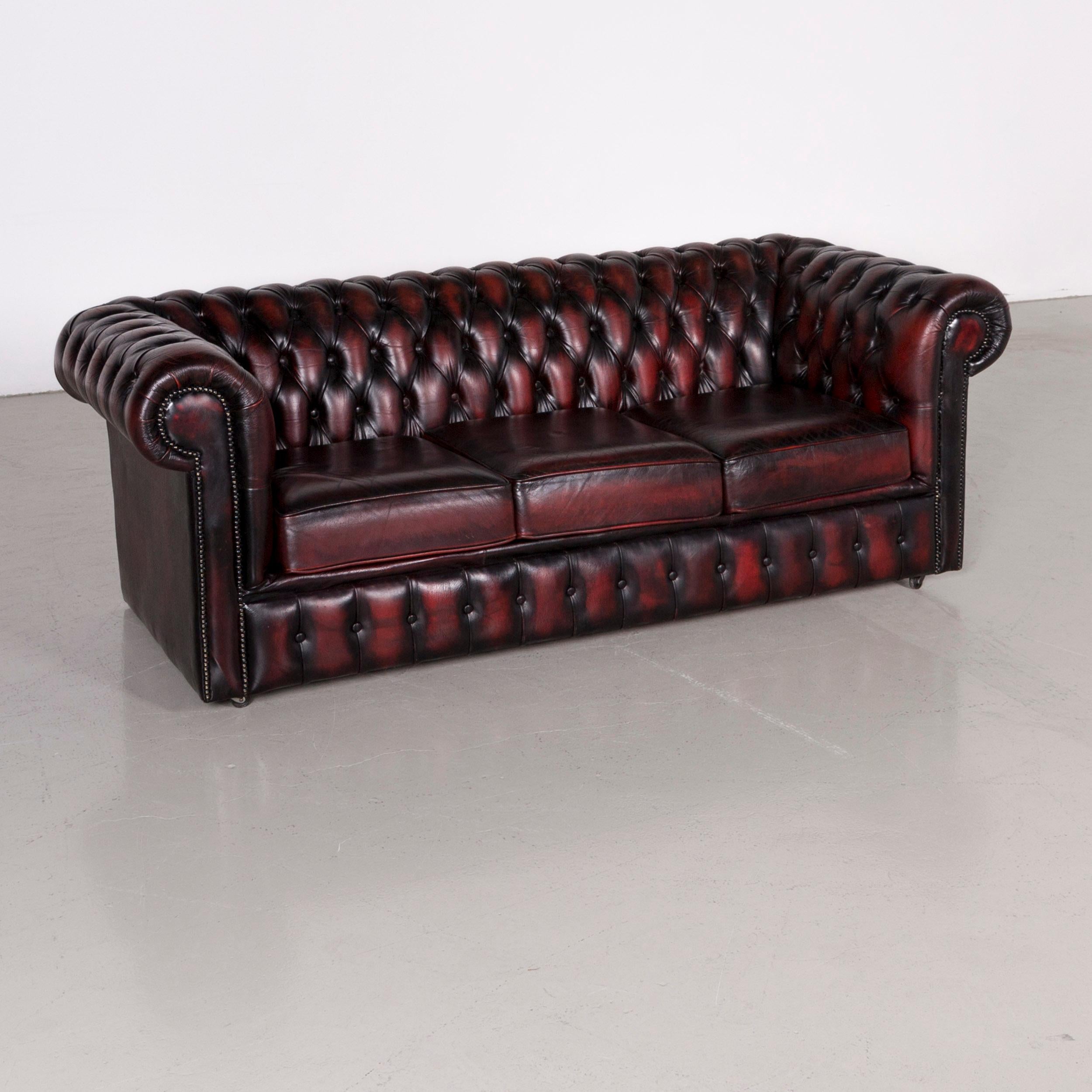Chesterfield Leather Sofa Set Red Vintage Two-Seat Couch 8
