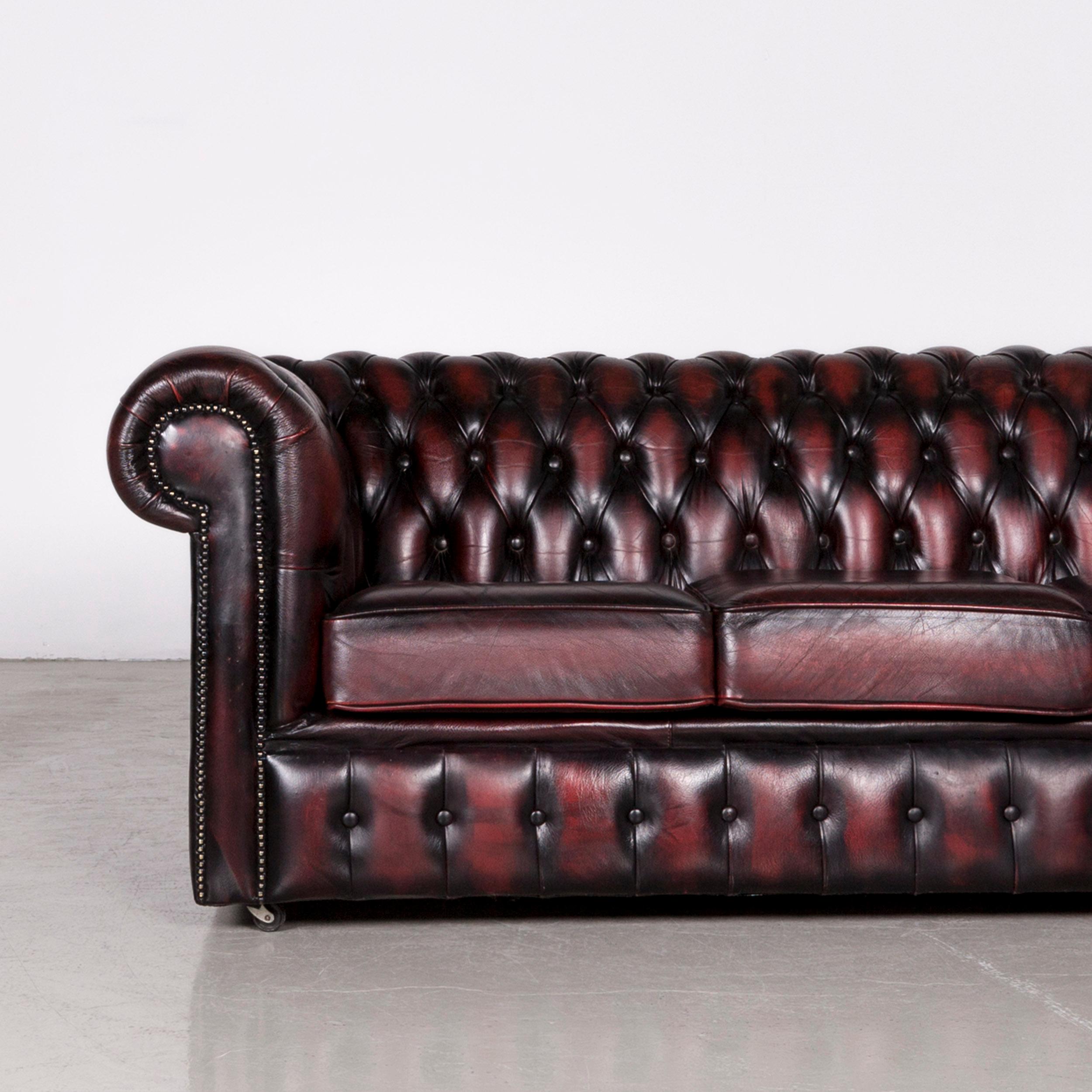 Chesterfield Leather Sofa Set Red Vintage Two-Seat Couch 9