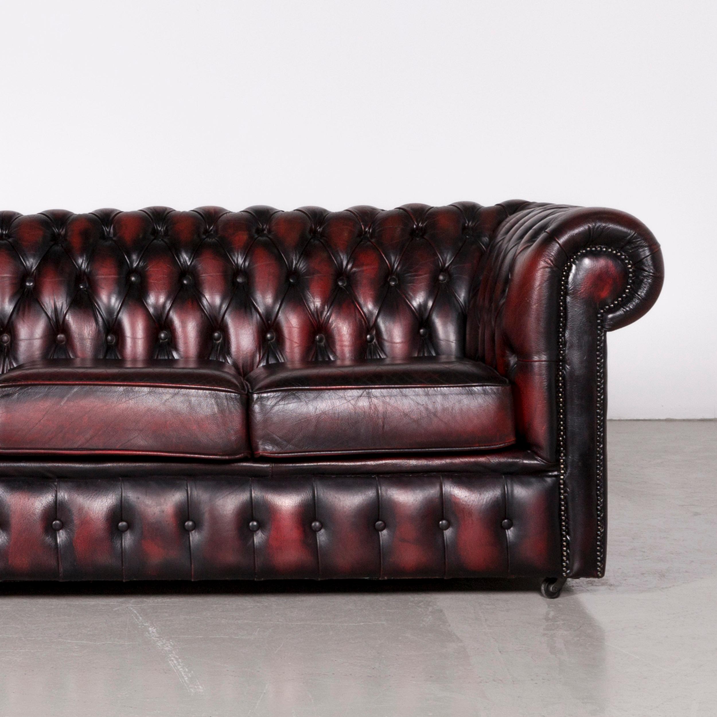Chesterfield Leather Sofa Set Red Vintage Two-Seat Couch 10