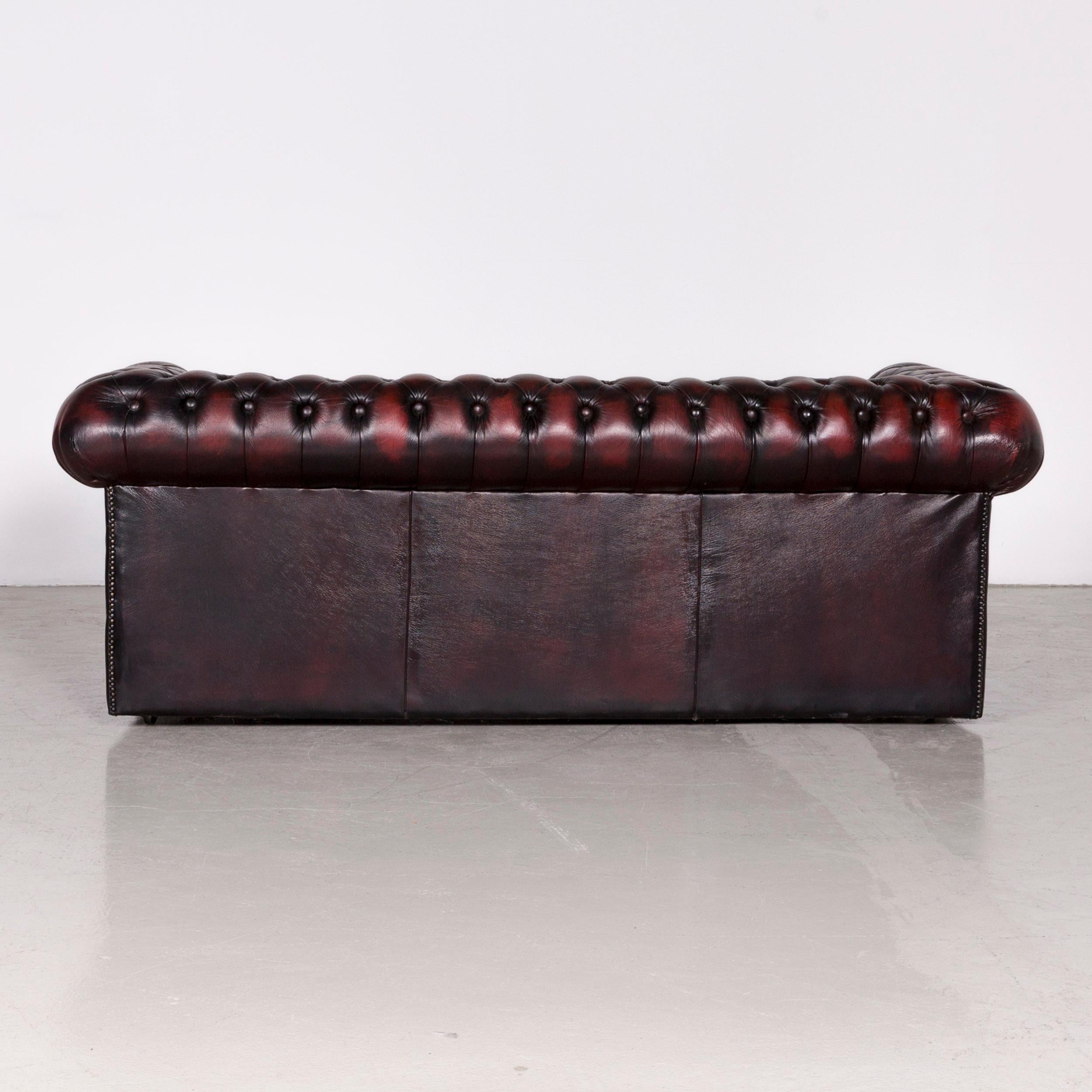 Chesterfield Leather Sofa Set Red Vintage Two-Seat Couch 15
