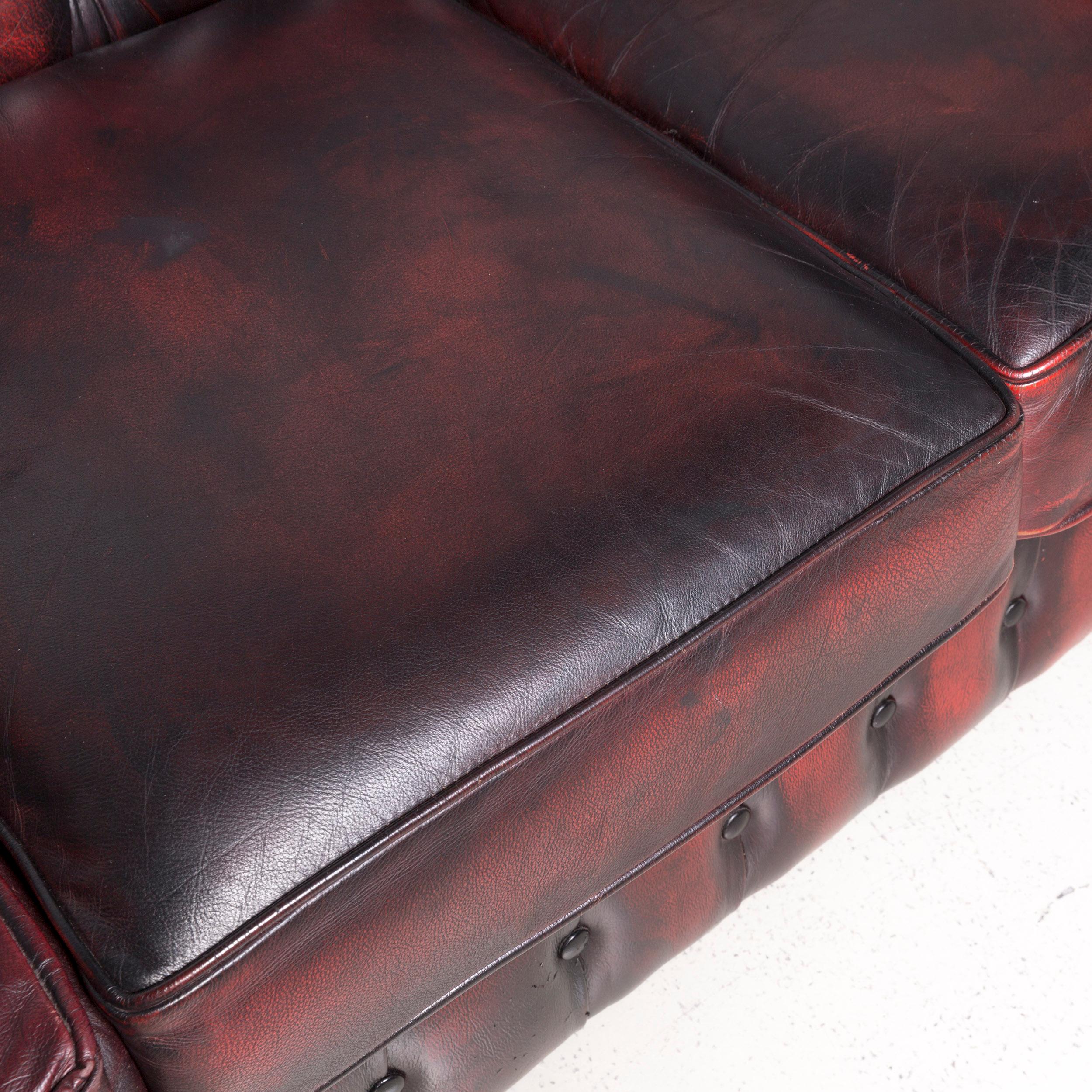 Chesterfield Leather Sofa Set Red Vintage Two-Seat Couch 2