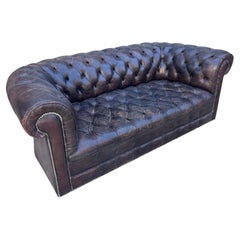 Chesterfield Leather Sofa, Vintage Upholstery, Patina Finish, 1985
