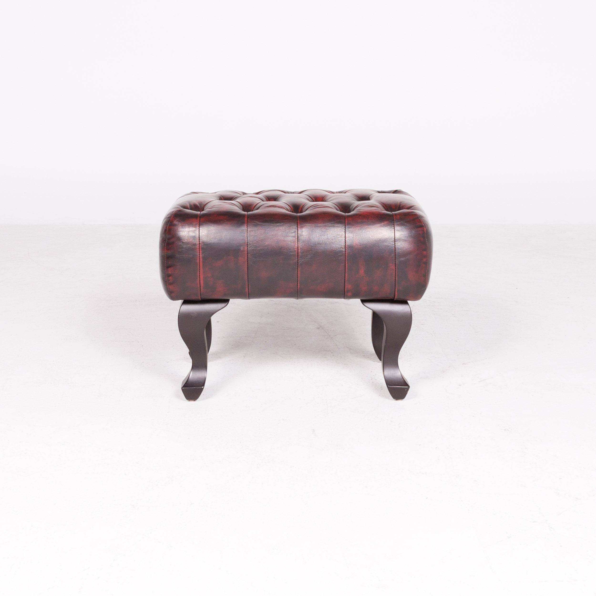 Modern Chesterfield Leather Stool Red Genuine Leather Stool Vintage Retro For Sale