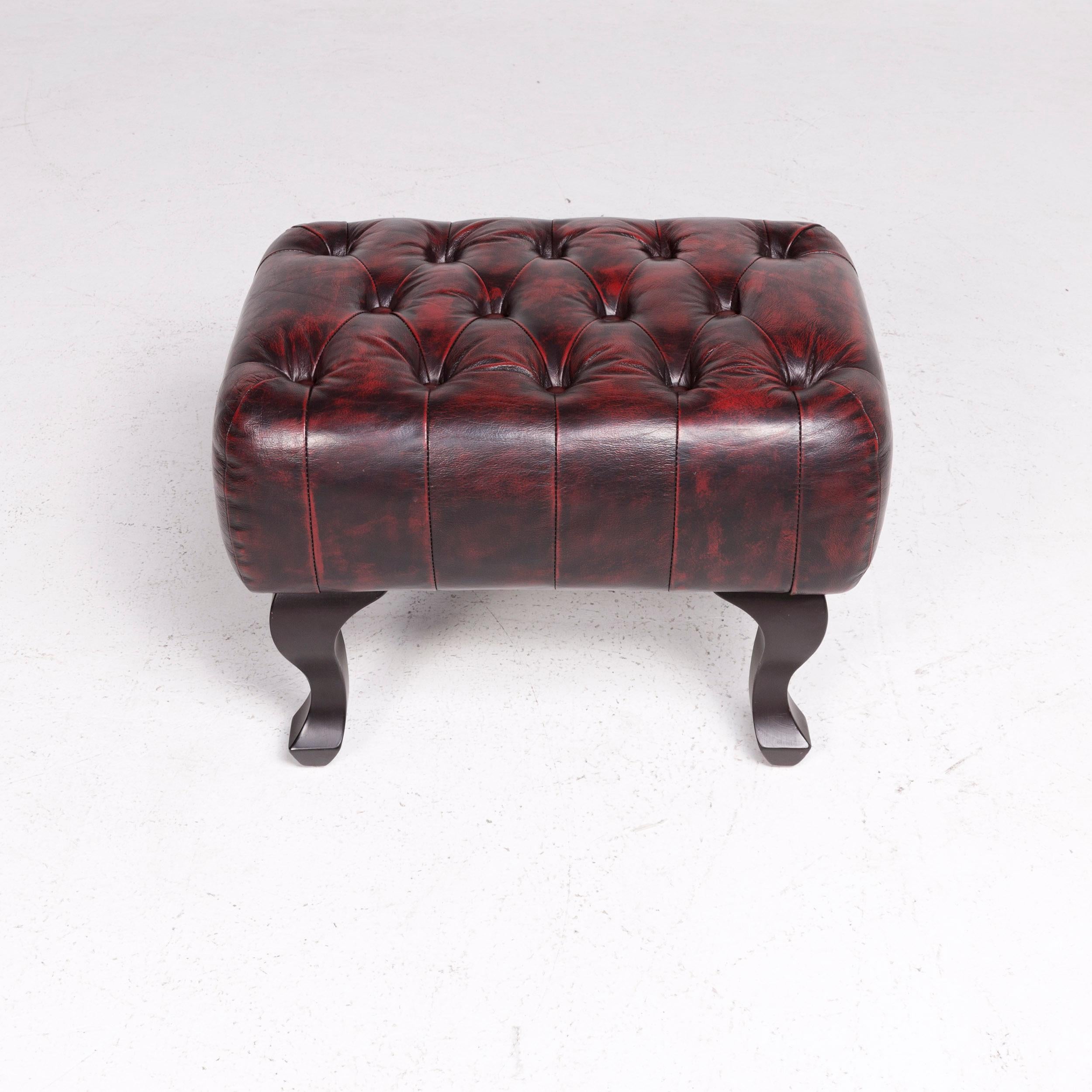 Contemporary Chesterfield Leather Stool Red Genuine Leather Stool Vintage Retro For Sale