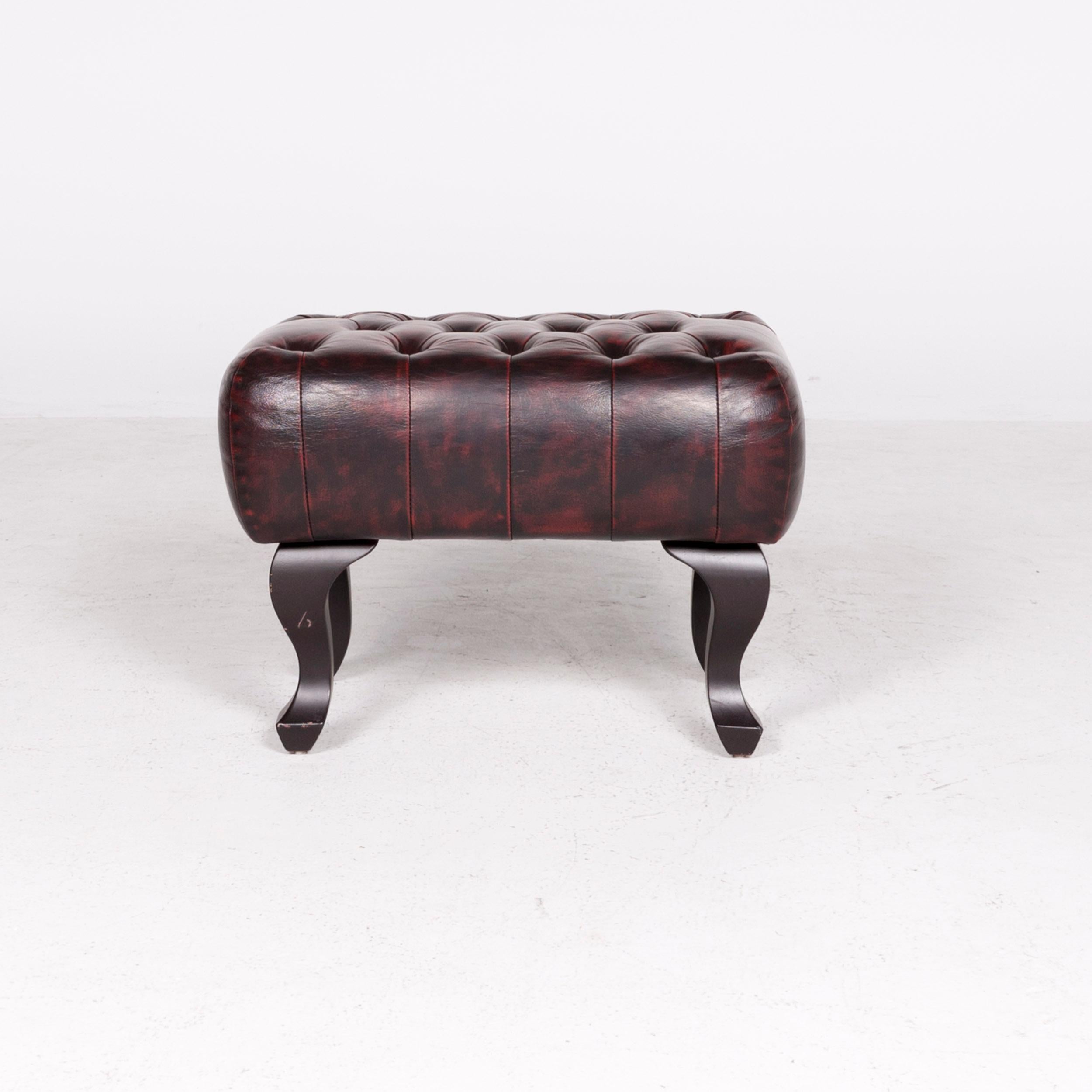 Chesterfield Leather Stool Red Genuine Leather Stool Vintage Retro For Sale 2