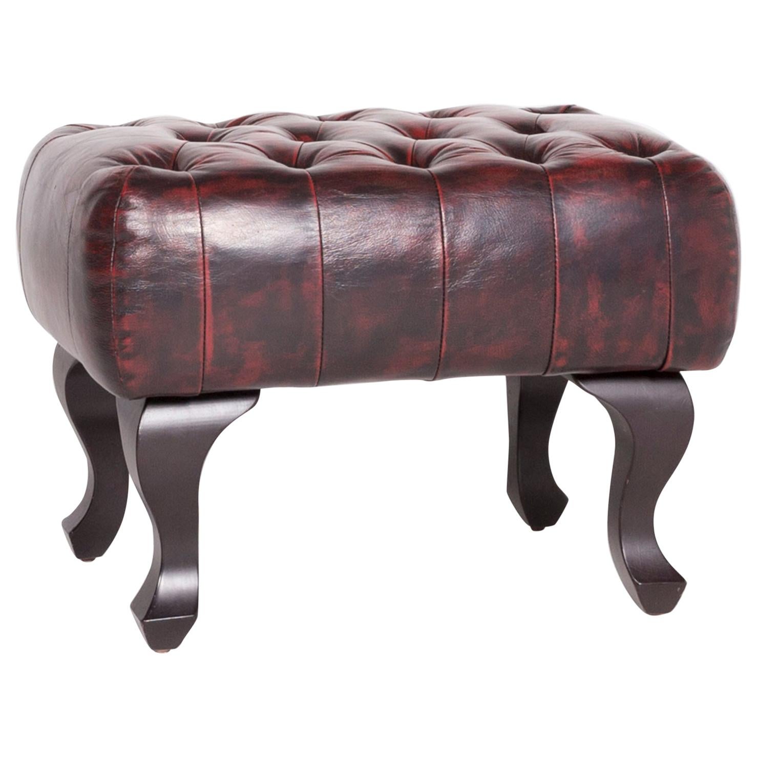 Chesterfield Leather Stool Red Genuine Leather Stool Vintage Retro For Sale