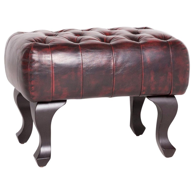 Chesterfield Leather Stool Red Genuine Leather Stool Vintage Retro For