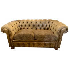 Retro Chesterfield Leather Upholstered Loveseat Sofa