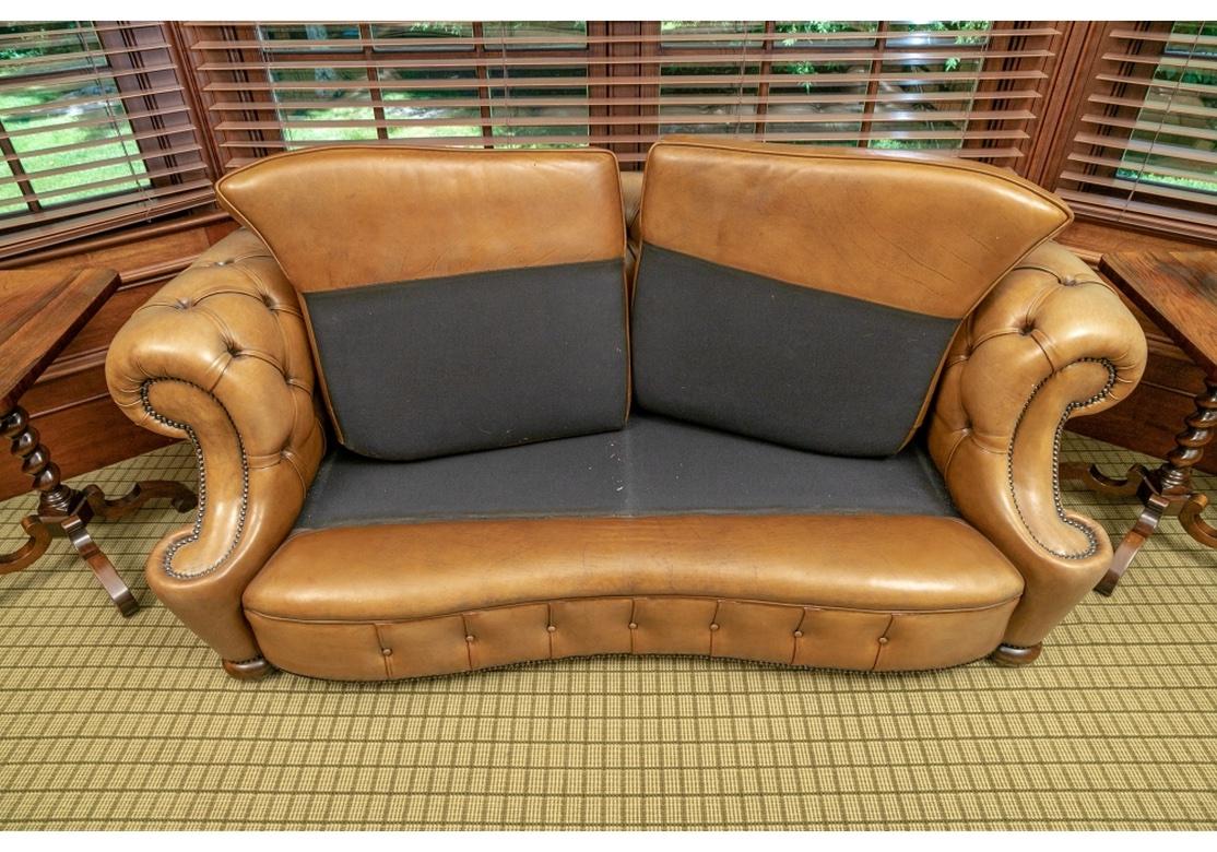 20th Century Chesterfield Loveseat in Caramel Tufted Leather For Sale