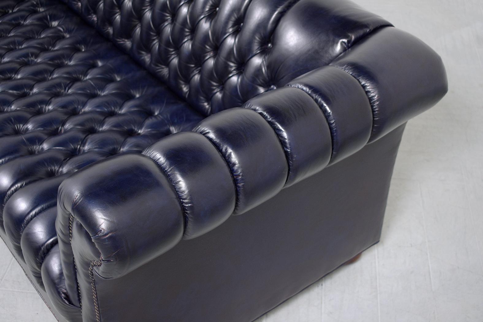 Metal Chesterfield Blue Leather Sofa