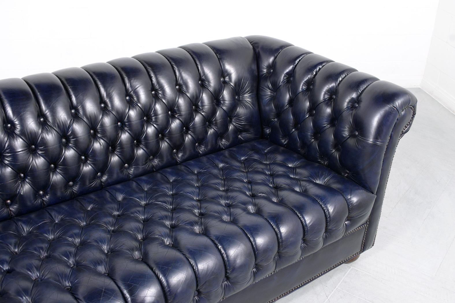 Chesterfield Blue Leather Sofa In Good Condition In Los Angeles, CA