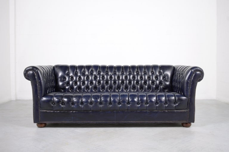 Navy Blue Leather Chesterfield Sofa