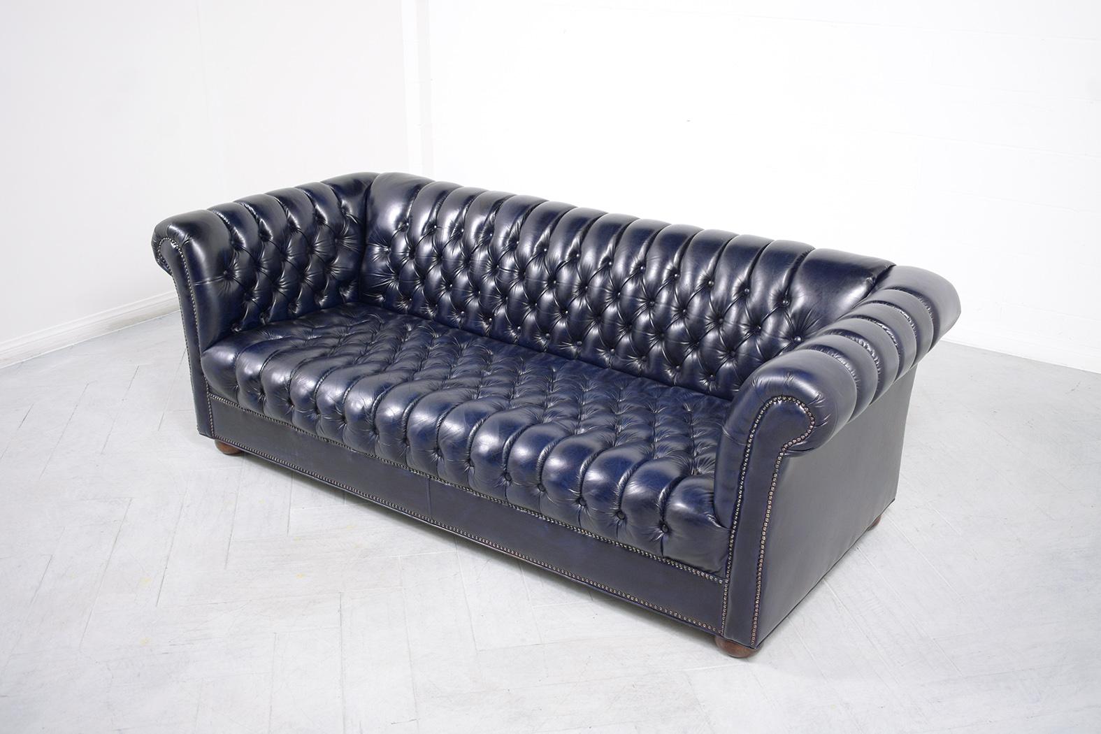 Late 20th Century Chesterfield Blue Leather Sofa