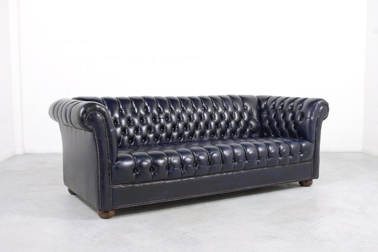 Navy Blue Leather Chesterfield Sofa