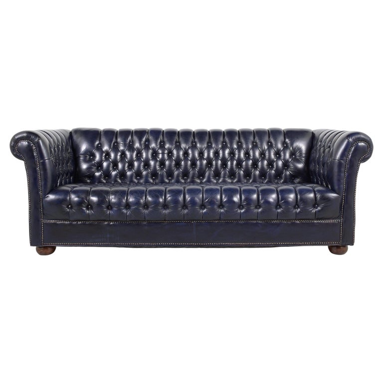 Chesterfield Blue Leather Sofa at 1stDibs