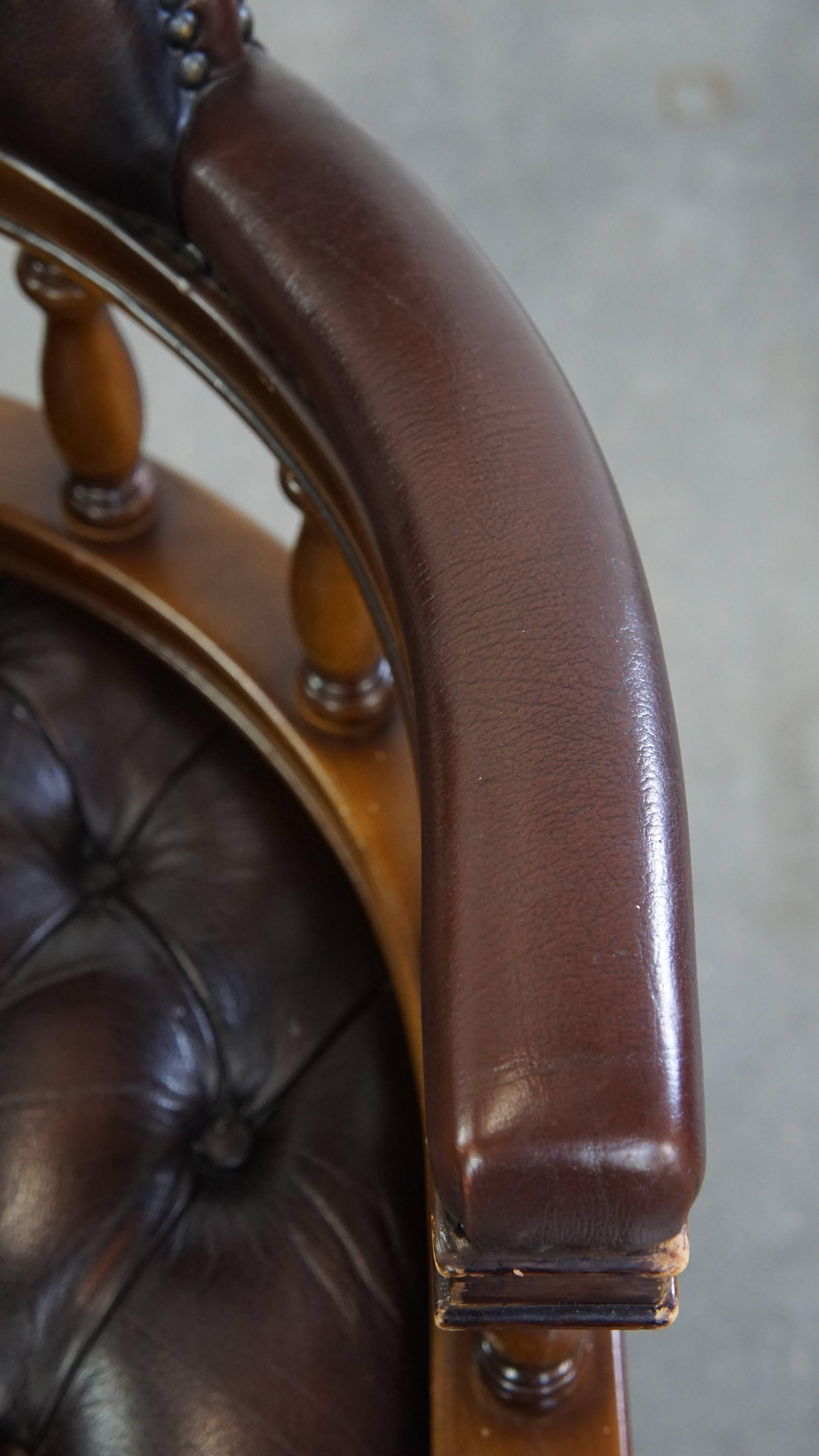 Chesterfield Office Chair on Wheels in Dark Brown Cowhide Leather For Sale 3