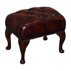 Vintage Chesterfield Oxblood Leather Mahogany Frame Footstool Wingbacks Armchair