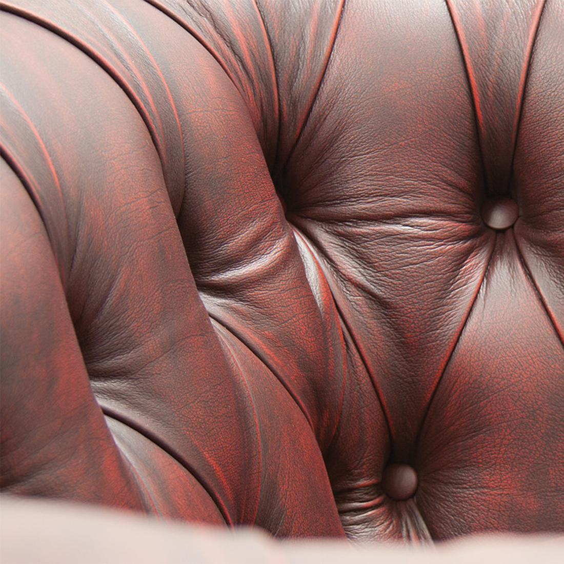 Chesterfield Raw Armchair with Red Vintage Leather For Sale 1