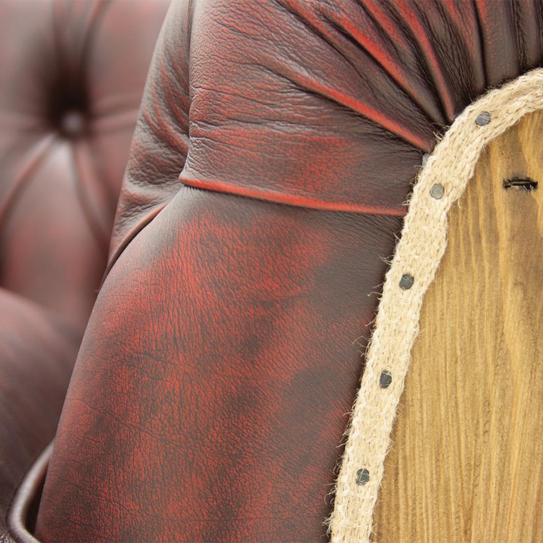 Chesterfield Raw Armchair with Red Vintage Leather For Sale 3