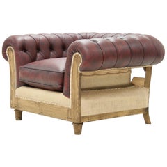 Chesterfield Raw Armchair with Red Vintage Leather