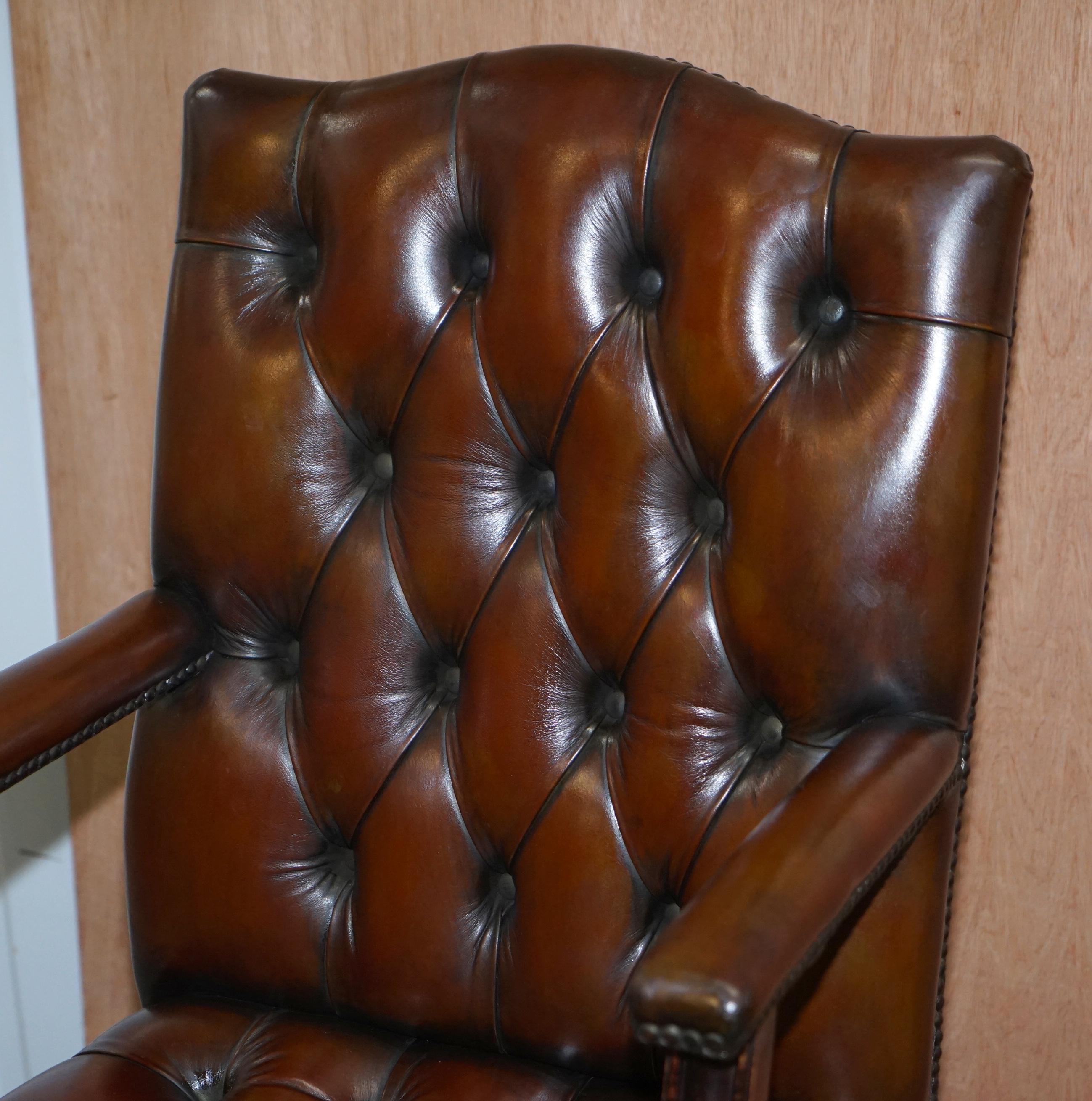 Chesterfield Restored Vintage Brown Leather Captains Directors Office Chair 3