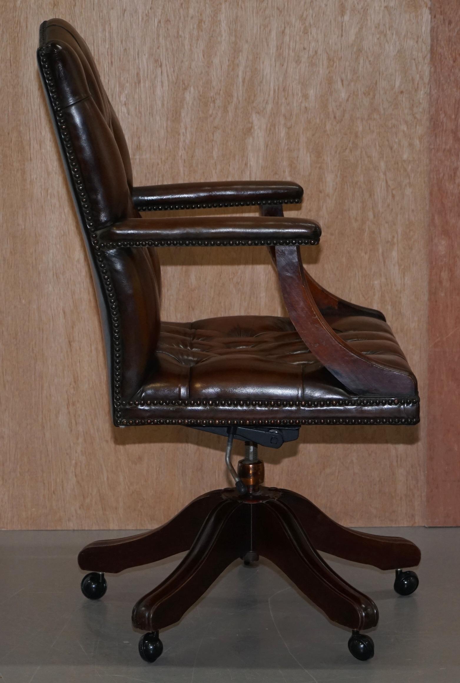 Chesterfield Restored Vintage Brown Leather Captains Directors Office Chair 7