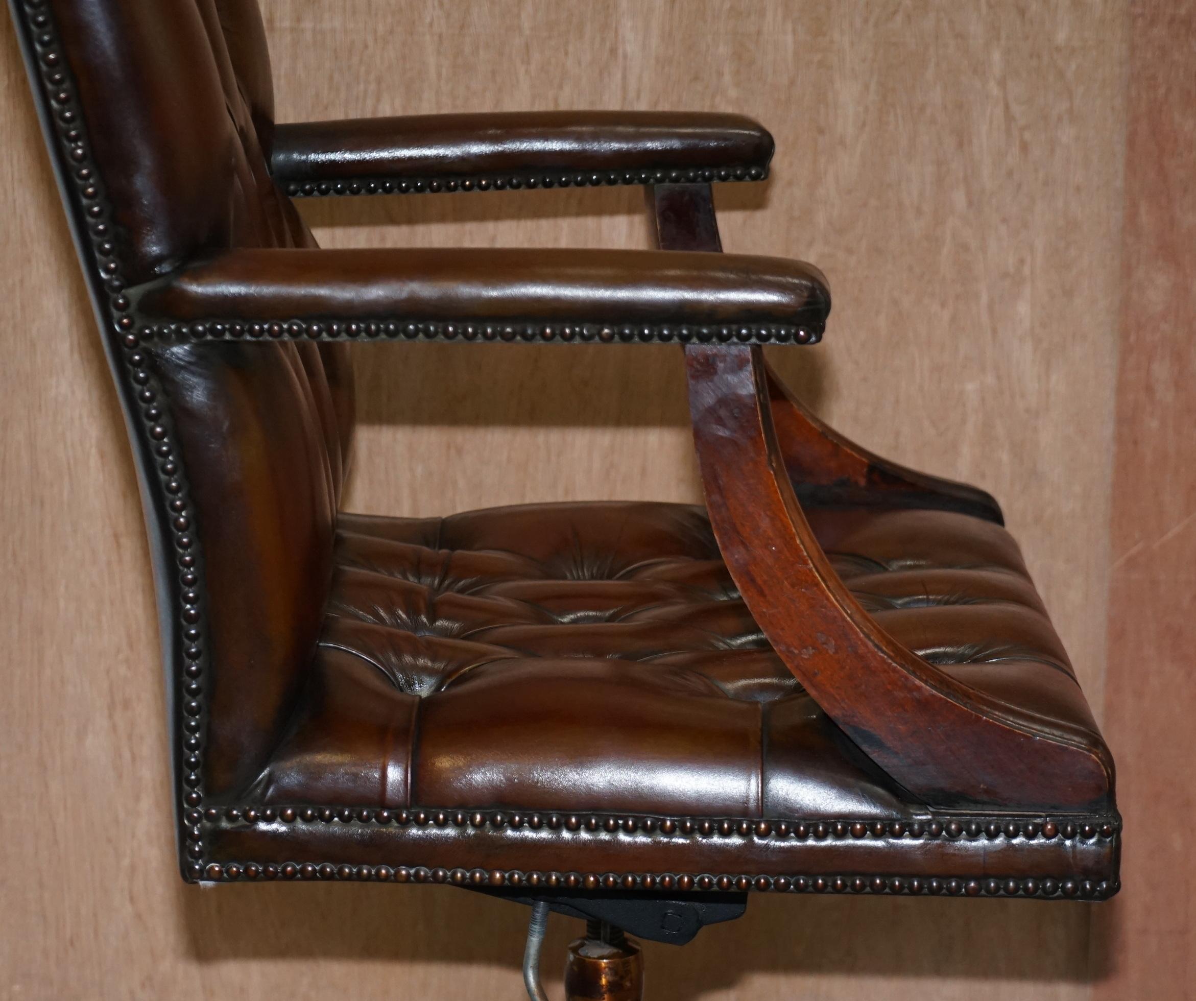 Chesterfield Restored Vintage Brown Leather Captains Directors Office Chair 7