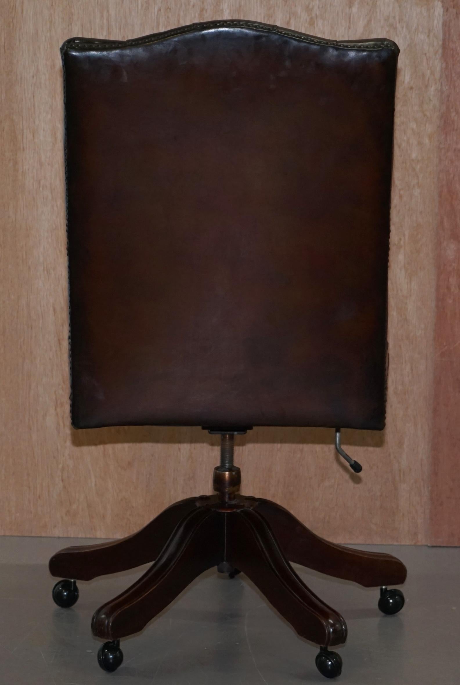 Chesterfield Restored Vintage Brown Leather Captains Directors Office Chair 8