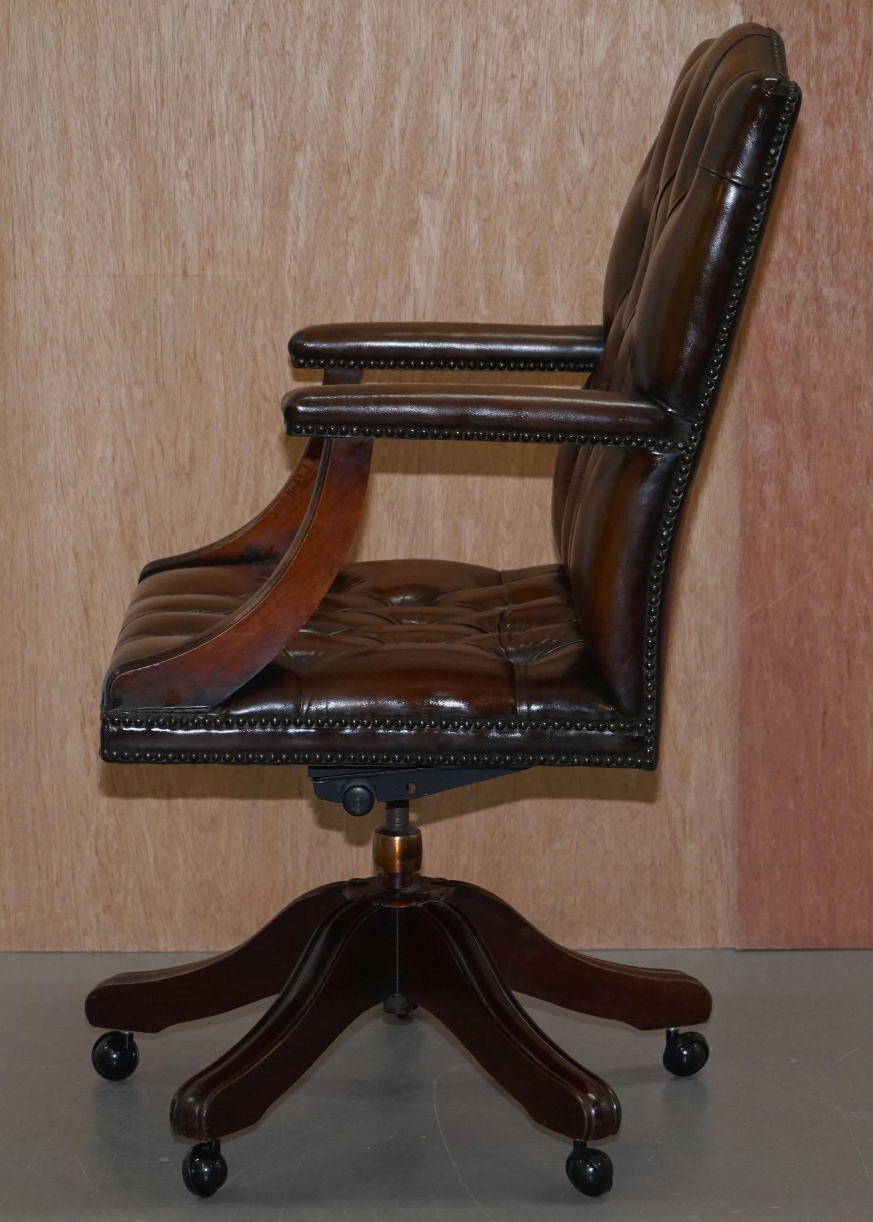Chesterfield Restored Vintage Brown Leather Captains Directors Office Chair 10